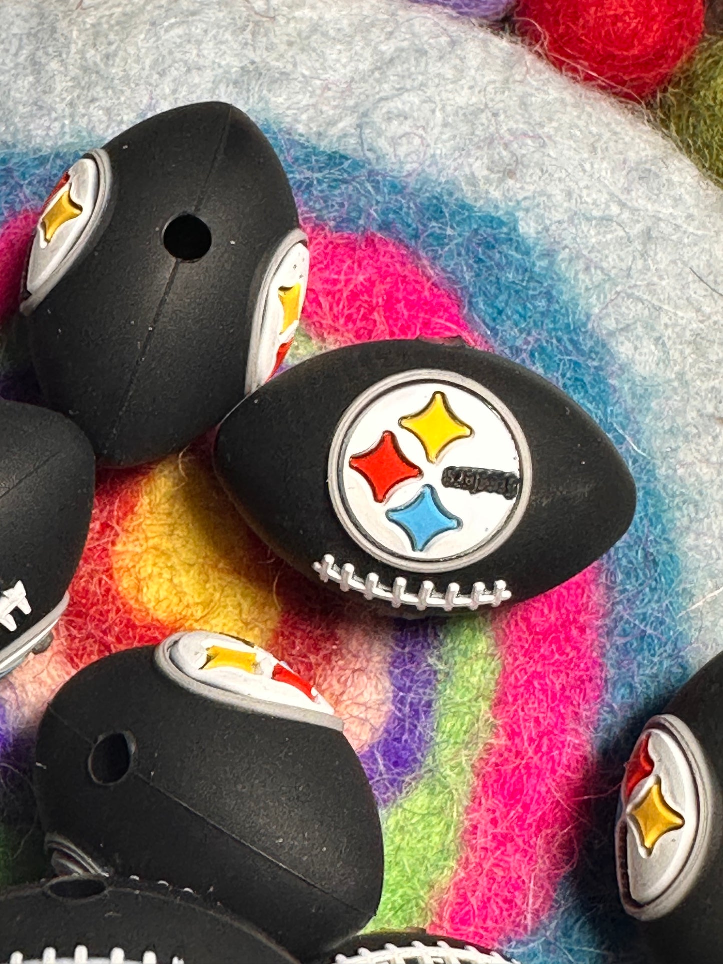 3D Pittsburg Steelers focal bead / black silicone football