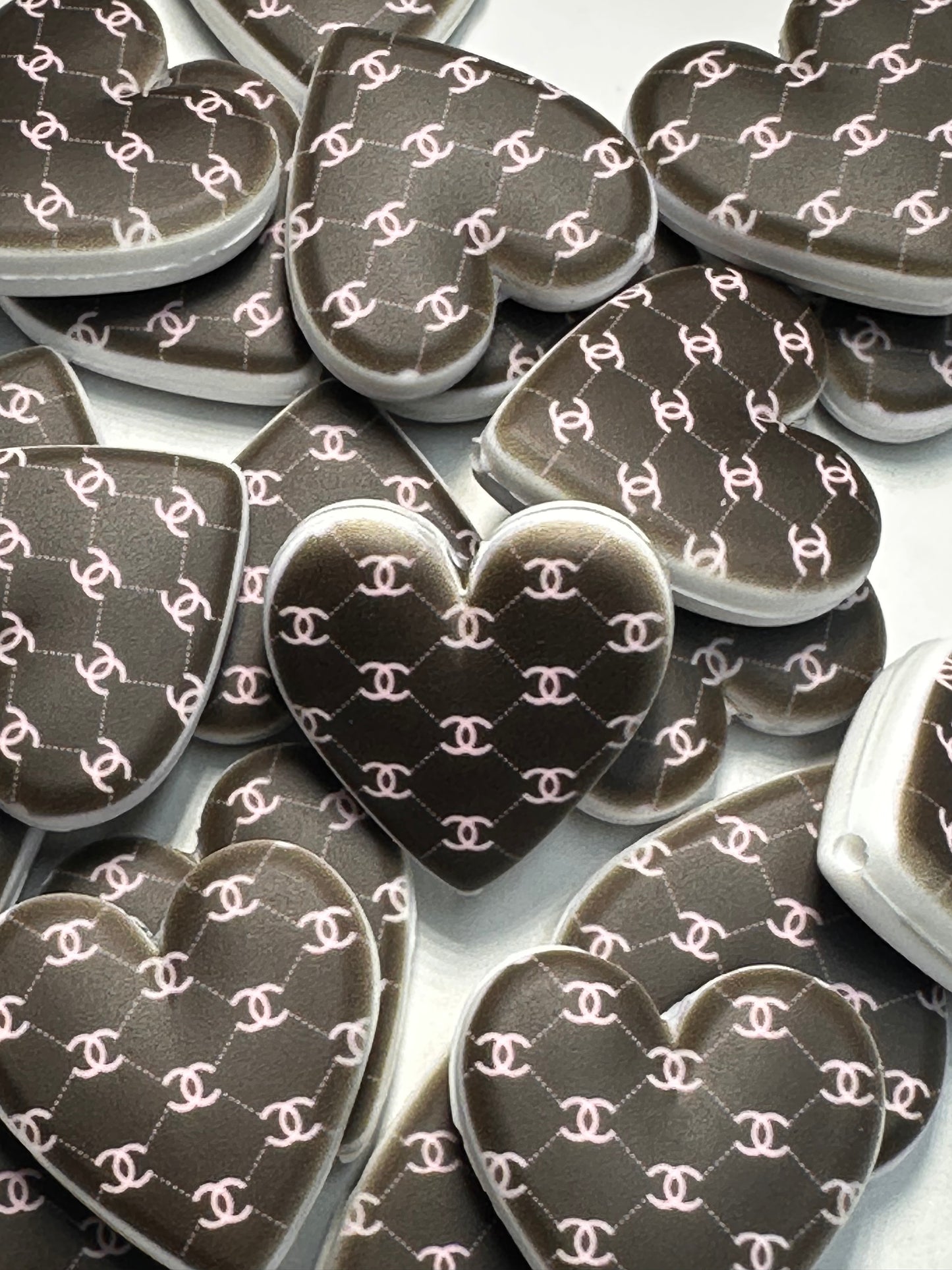 Heart shaped silicone focal bead with designs/ pen beading/ keychain bead/ DIY/ fancy bead #6