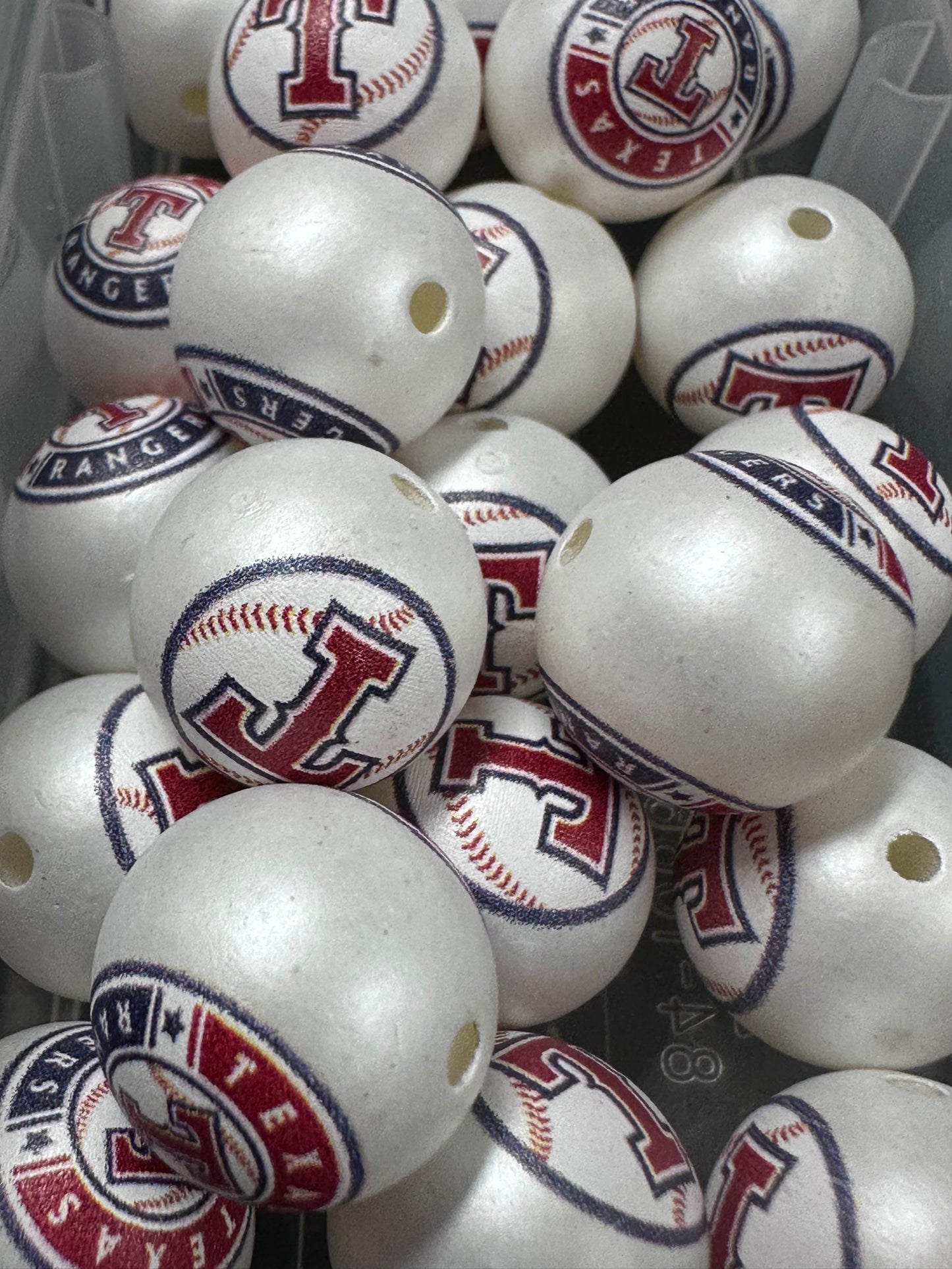 Texas Rangers 16mm Sports Print Beads • Set of 10 • Great for Pens, Keychains & Crafts-