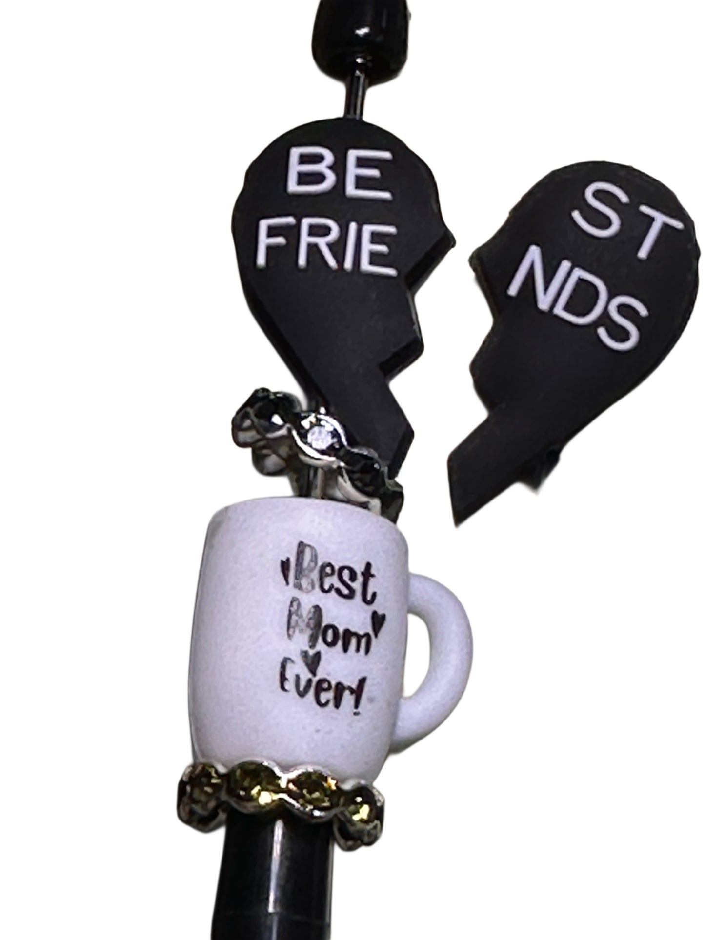 2 PC bestfriends heart focal bead/ silicone bead for pen beading/