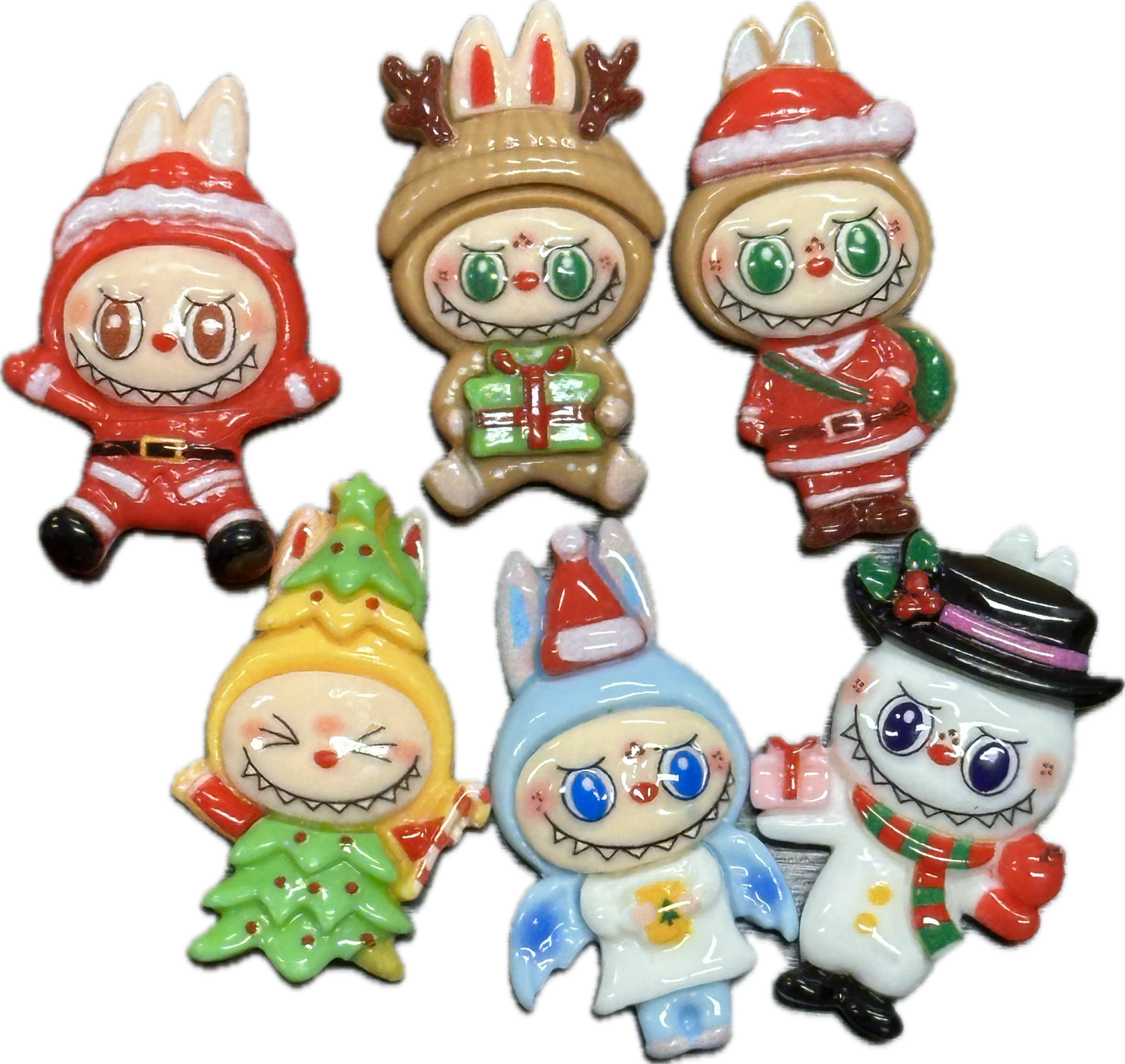 Labubu Christmas flat back charms/ Six different charms included /acrylic pieces perfect for DIY phone cases