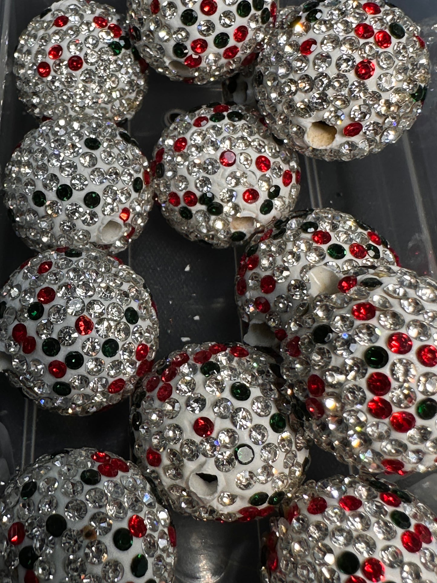 Five (5) Christmas rhinestone beads included/fancy Bead/ beadable pen/ keychain bead/ pastel beads/assorted colors/20mm