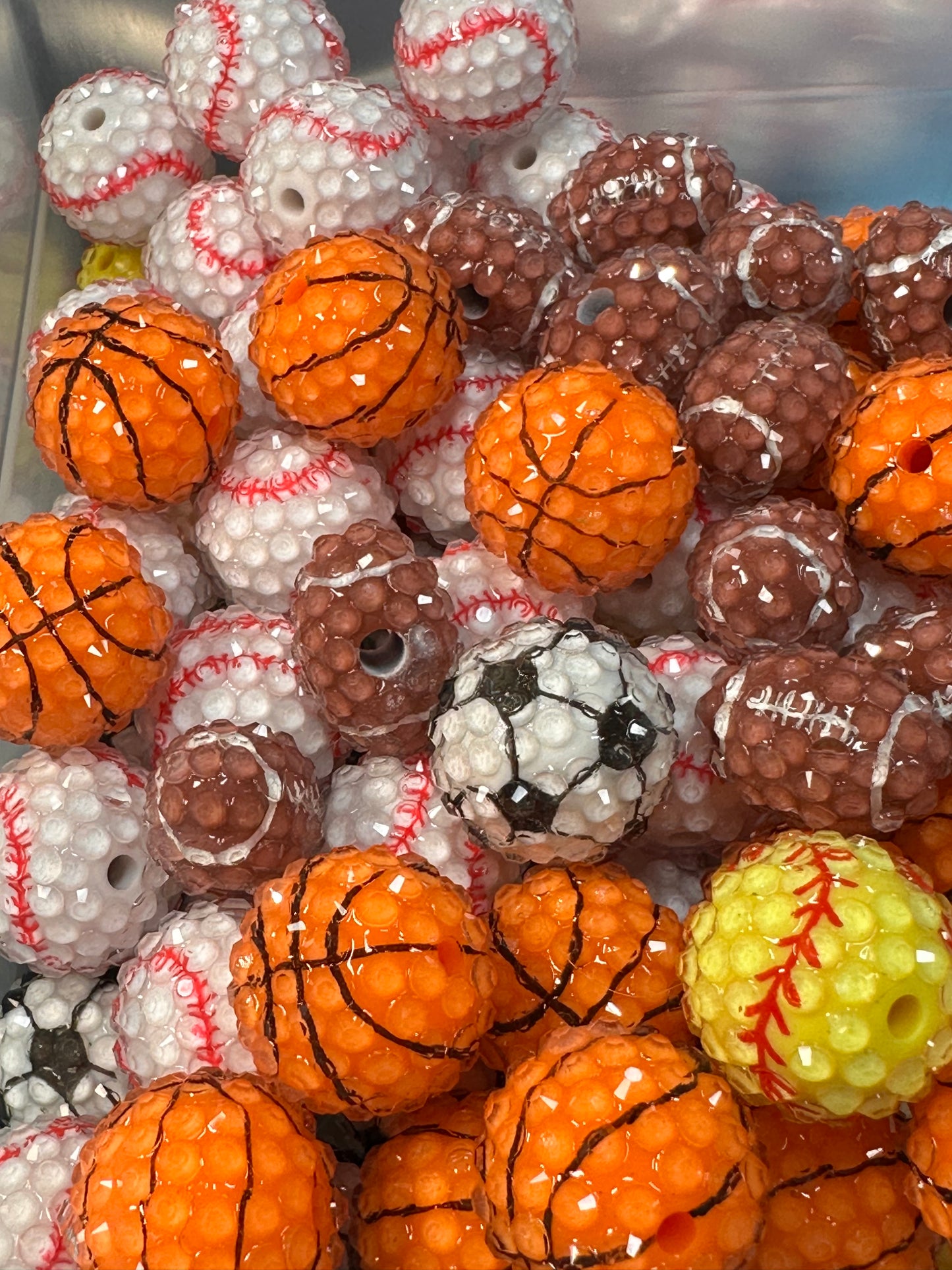 Five (5) Acrylic sports bead included/fancy Bead/ beadable pen/ keychain bead/choose your beads/20mm