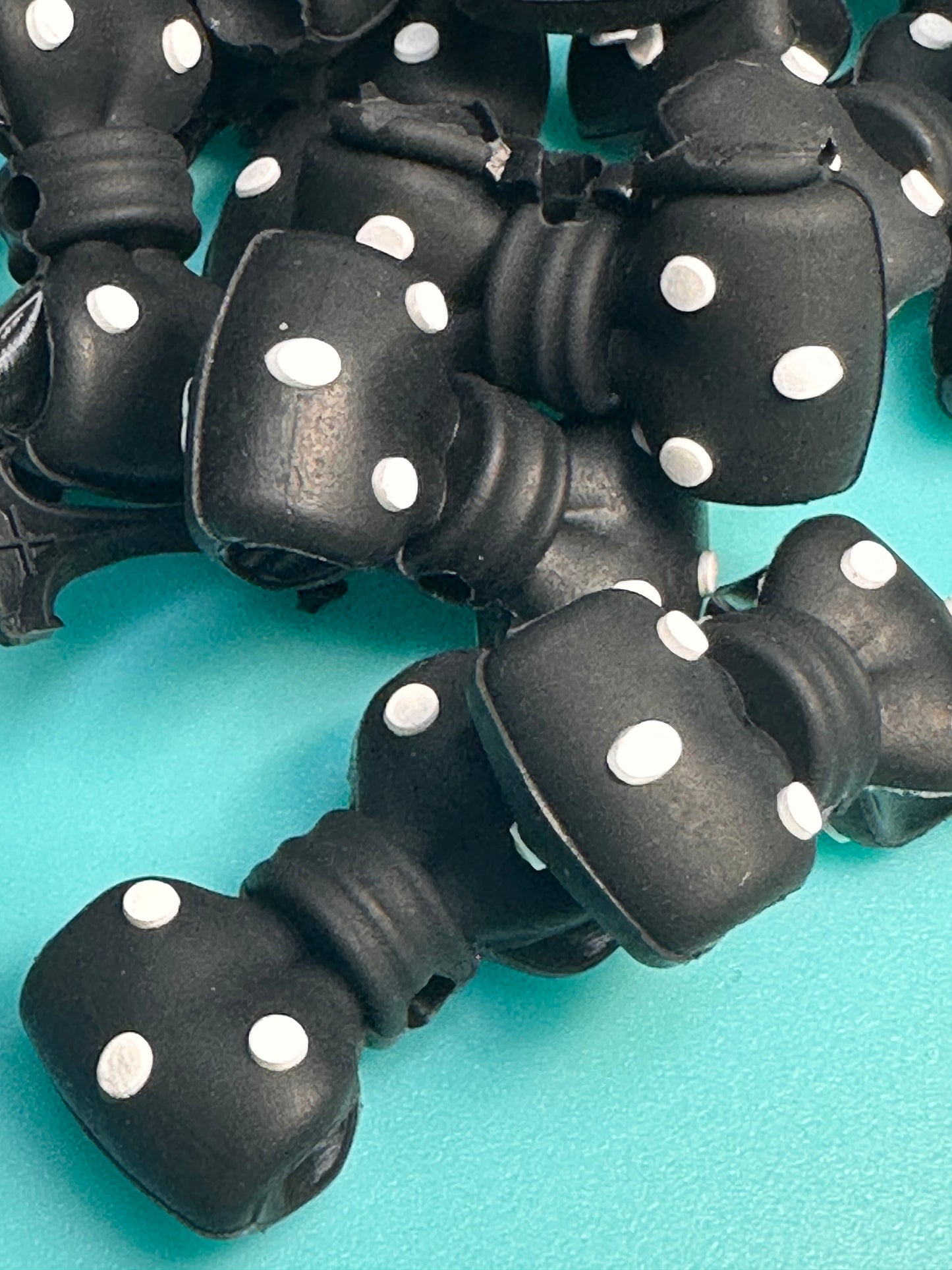 3D black polka dot bow silicone focal bead/