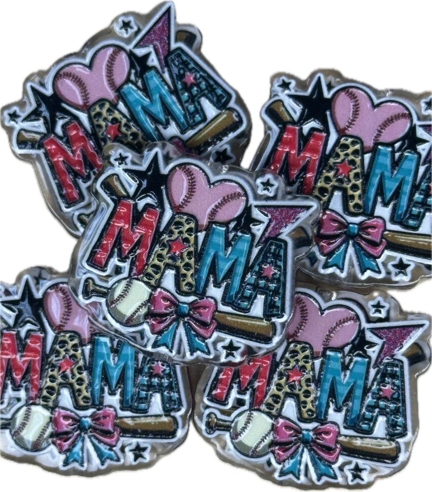 BASEBALL MAMA acrylic focal bead- set of 2/ focal bead/ pen beading / keychain bead