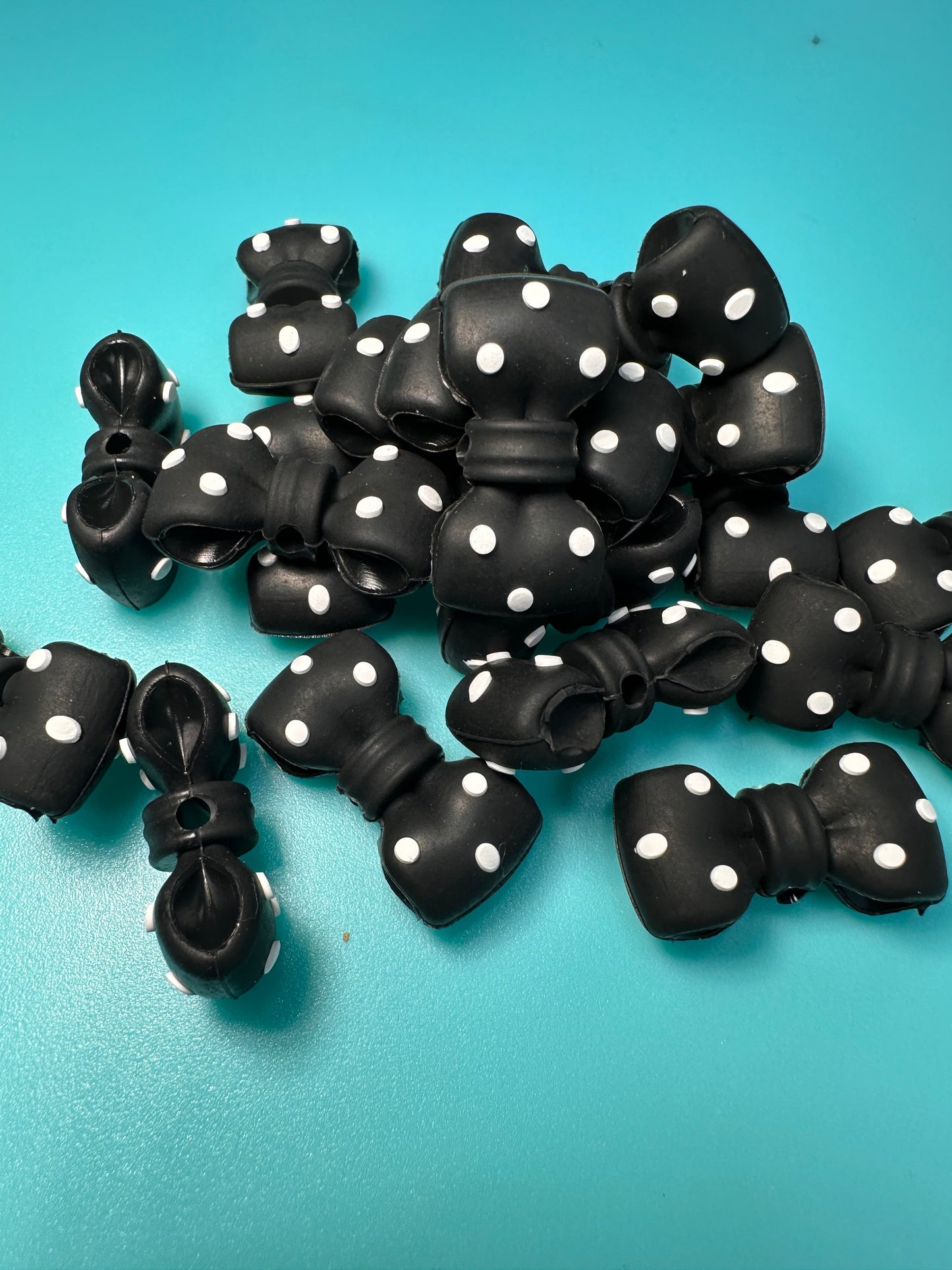 3D black polka dot bow silicone focal bead/