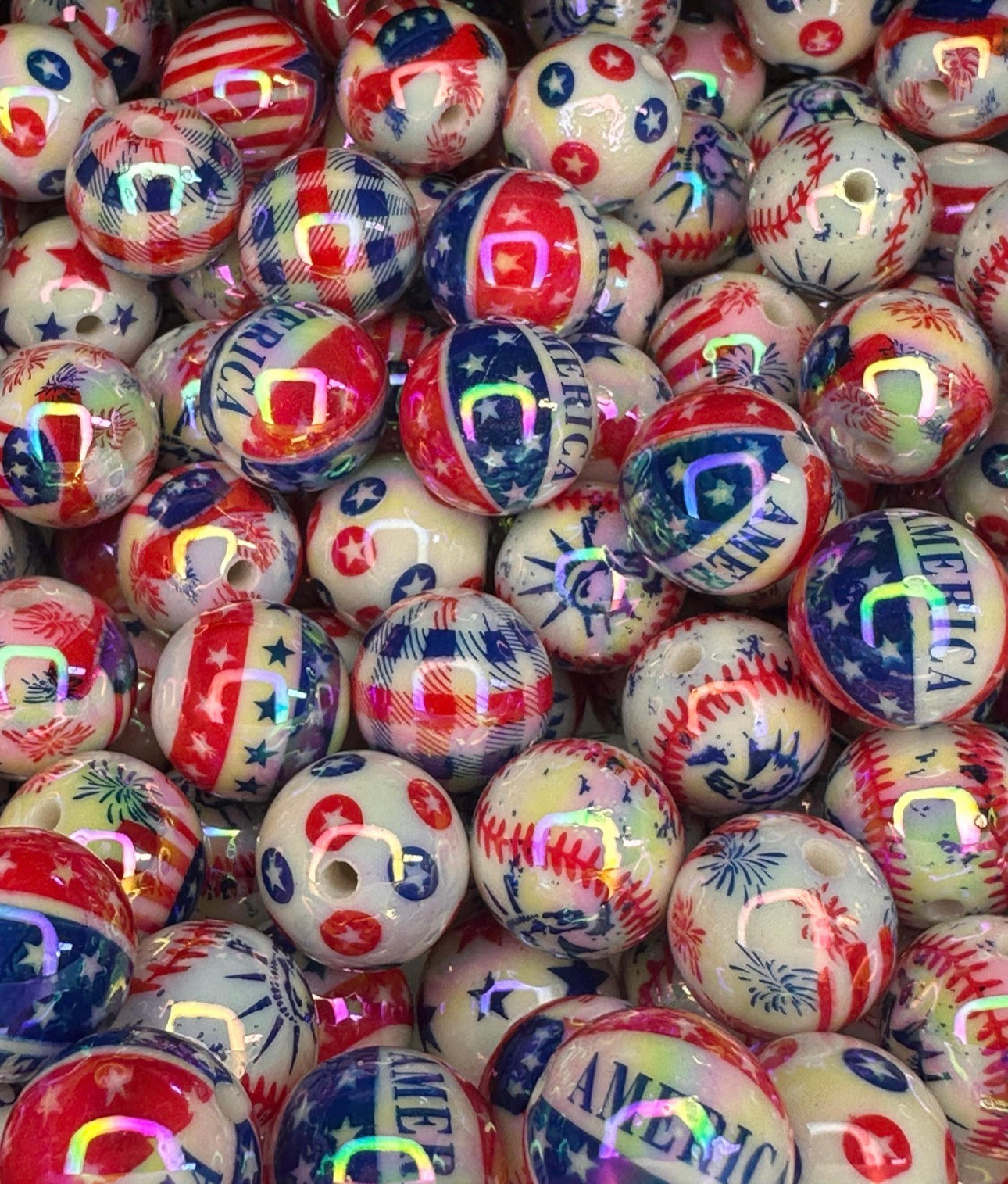 Patriotic USA themes on them included/ Bead/ beadable pen/ keychain bead/ Patriotic beads/ Ten random (10) beads/16mm