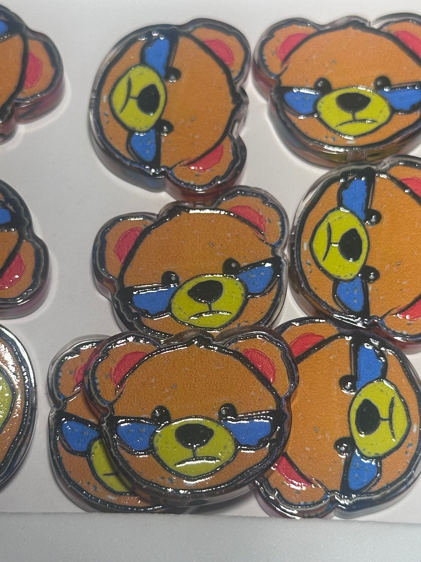 teddy bear acrylic focal bead- set of 2/ focal bead/ pen beading / keychain bead/