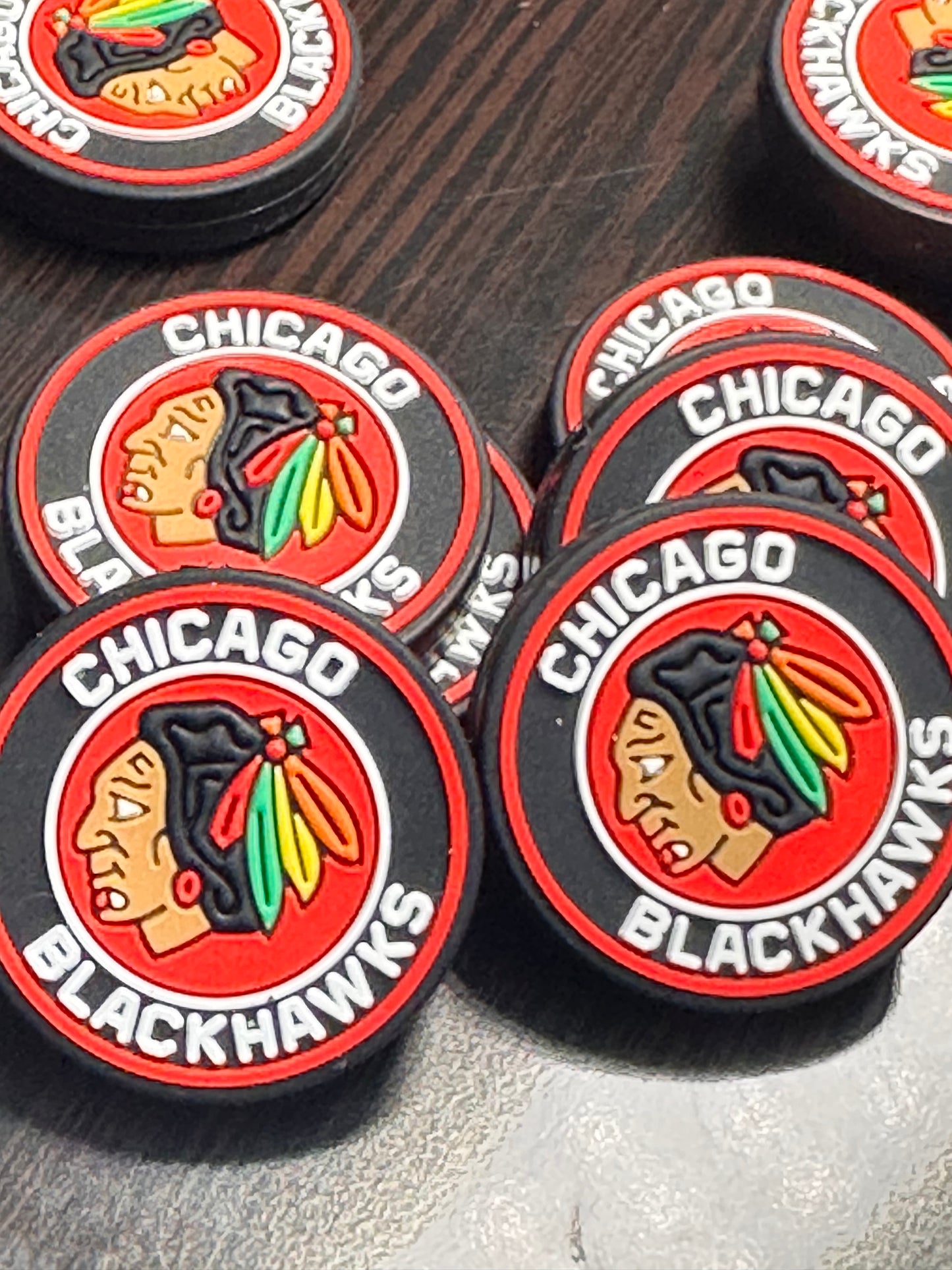 Chicago Blackhawks round focal bead/ ice hockey