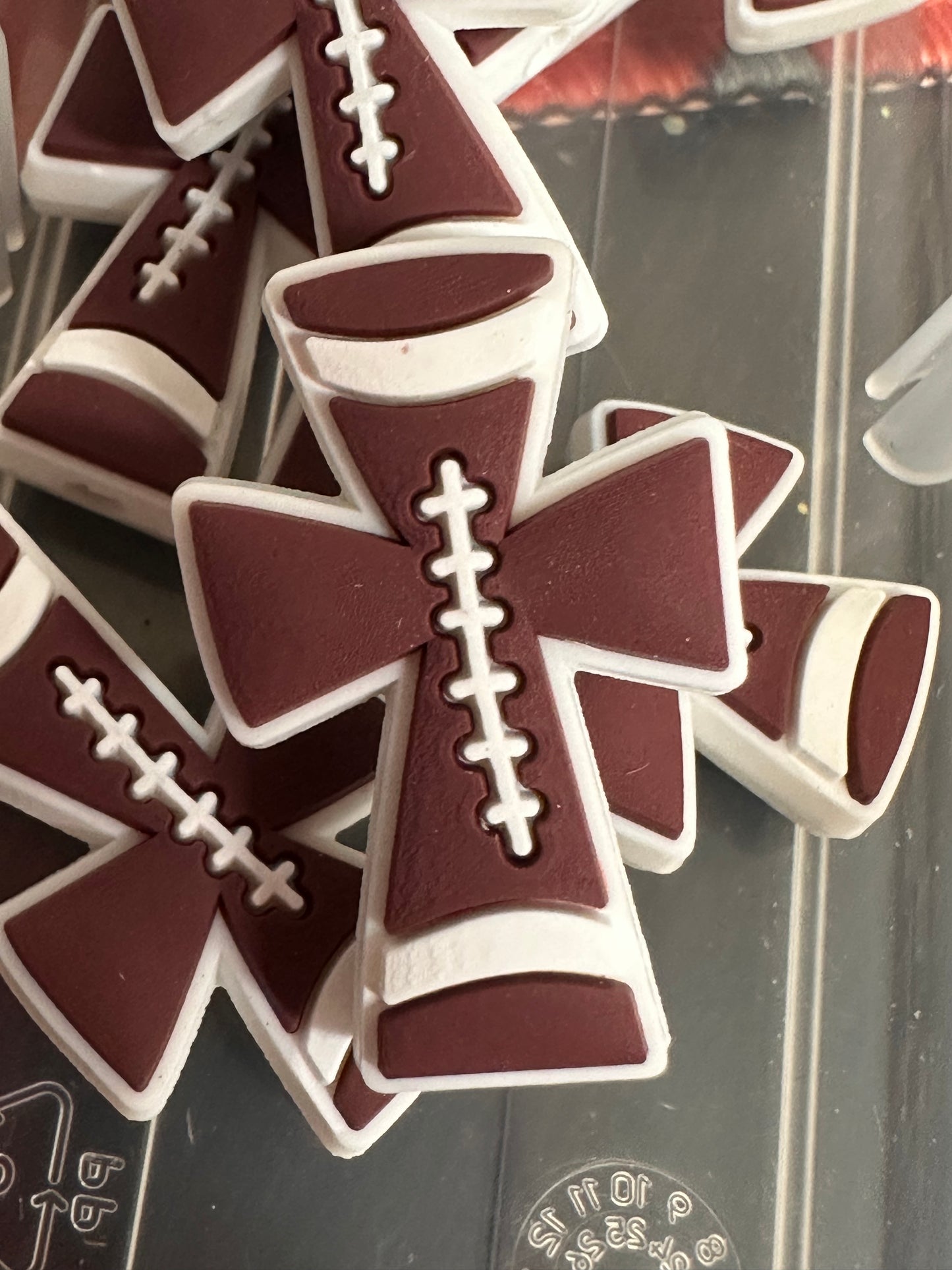 Football Cross silicone focal bead/ pen beading/ keychain bead/ western style cross/ religious