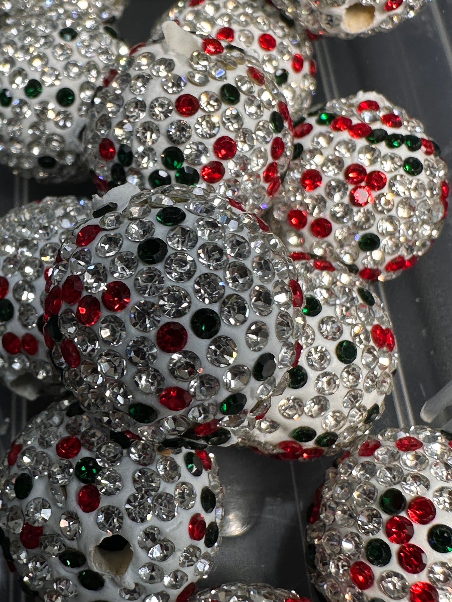 Five (5) Christmas rhinestone beads included/fancy Bead/ beadable pen/ keychain bead/ pastel beads/assorted colors/20mm