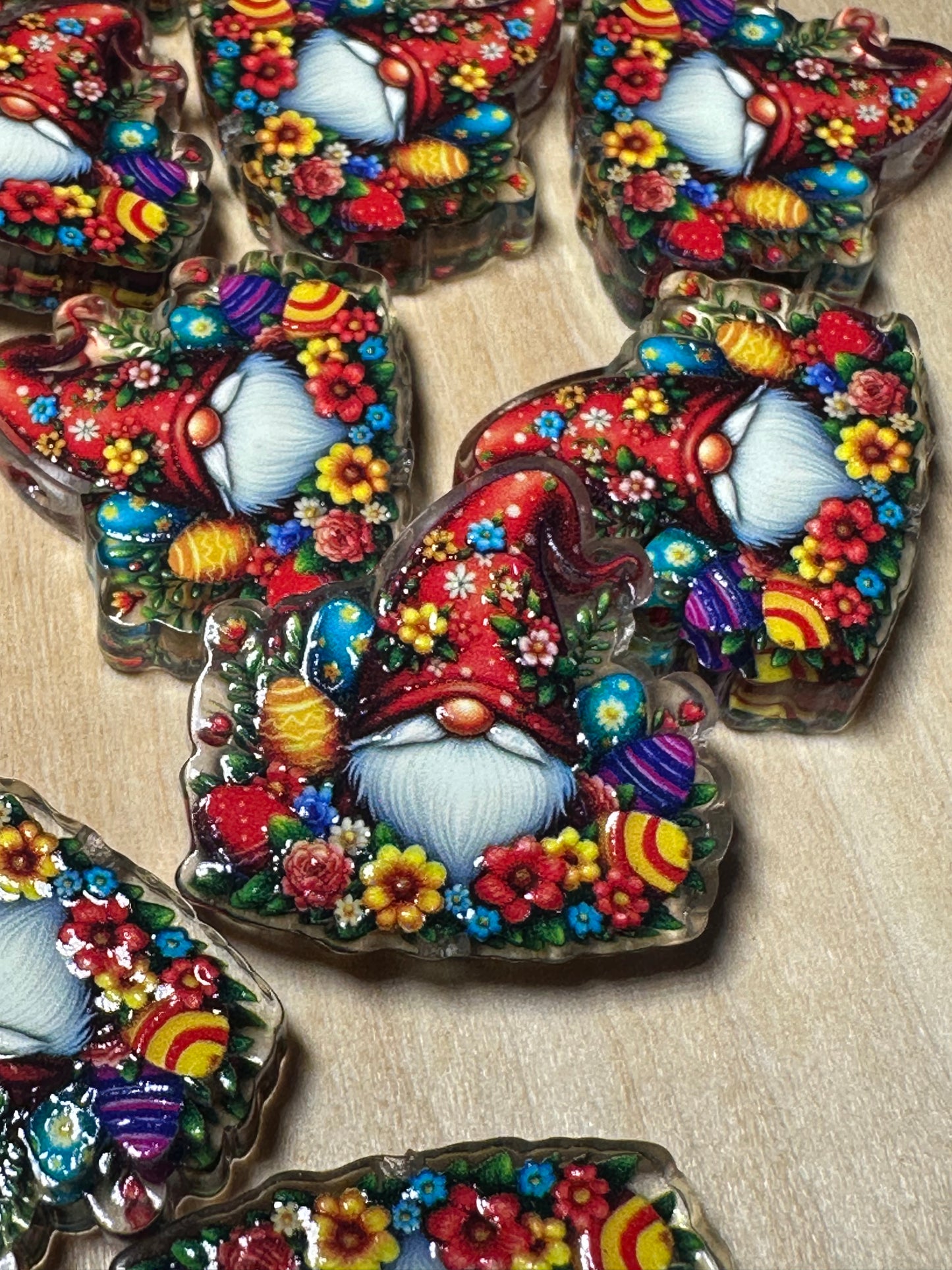 Gnome and Flowers acrylic focal bead- set of 2/ focal bead/ pen beading / keychain bead