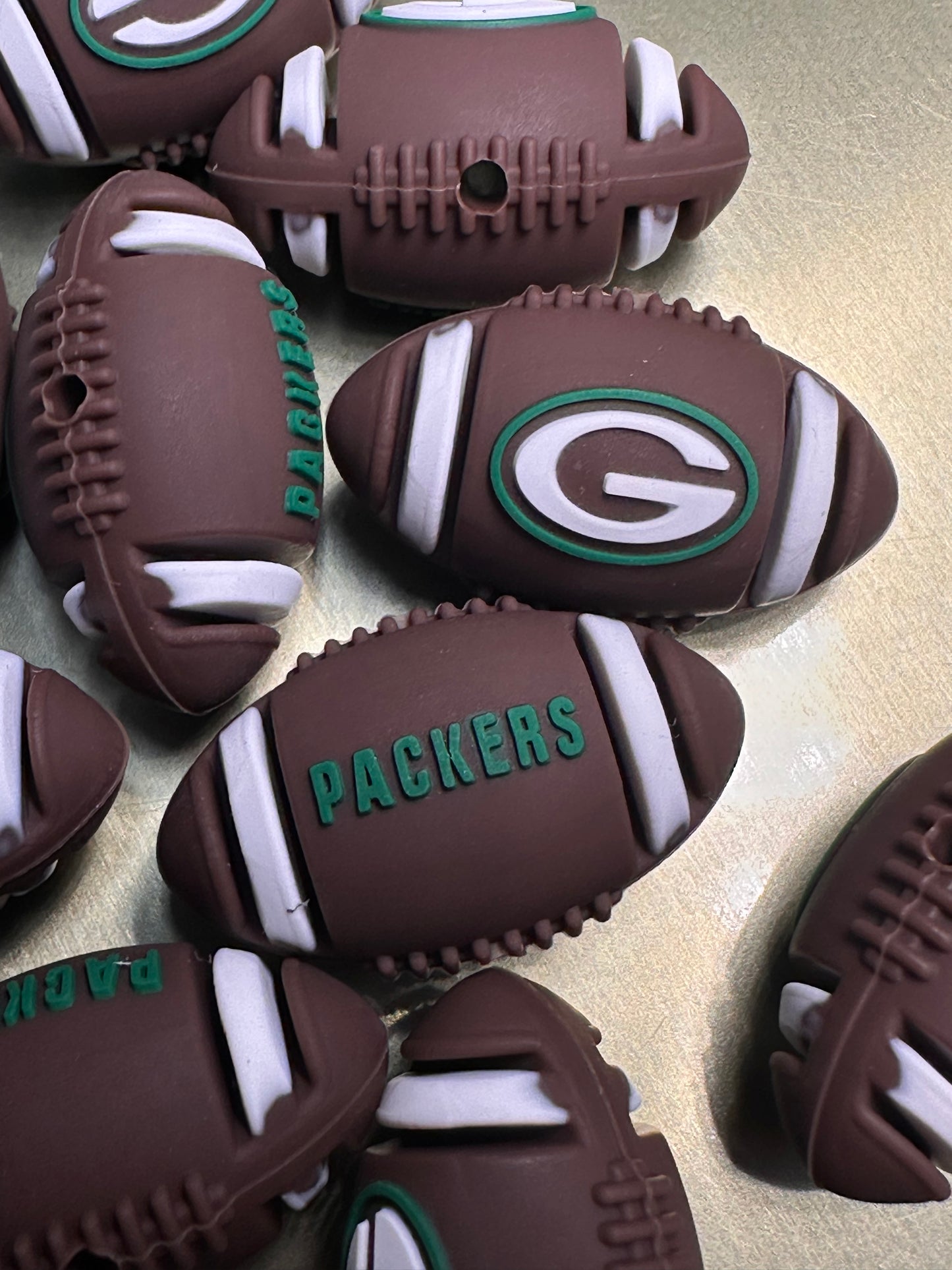 3D Green Bay Packers focal bead /football shaped silicone pen bead