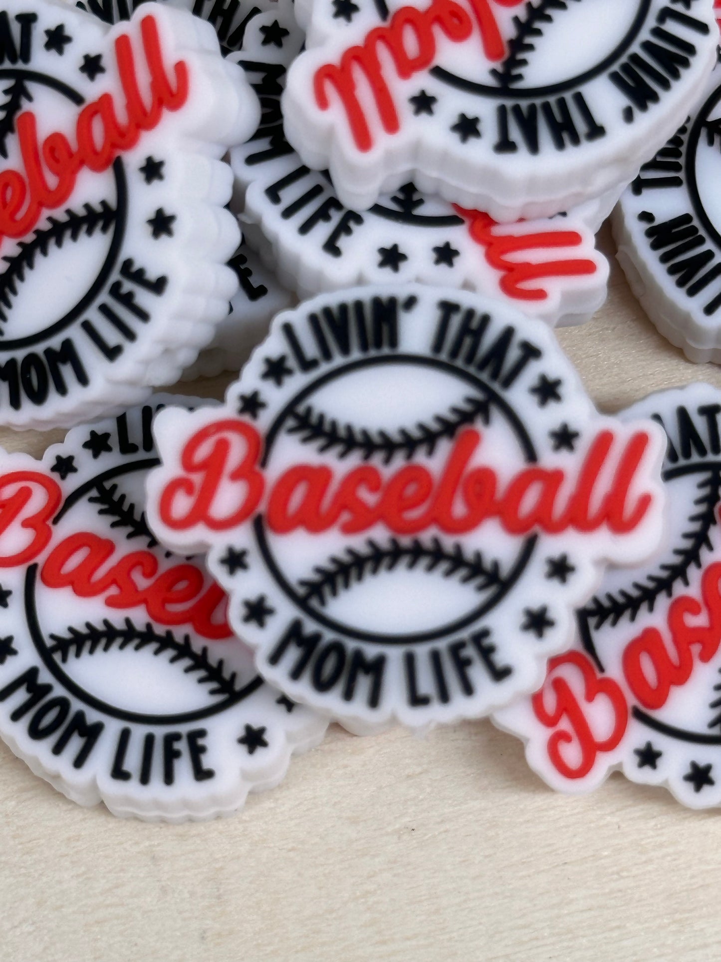 Mom life silicone focal bead/ Baseball