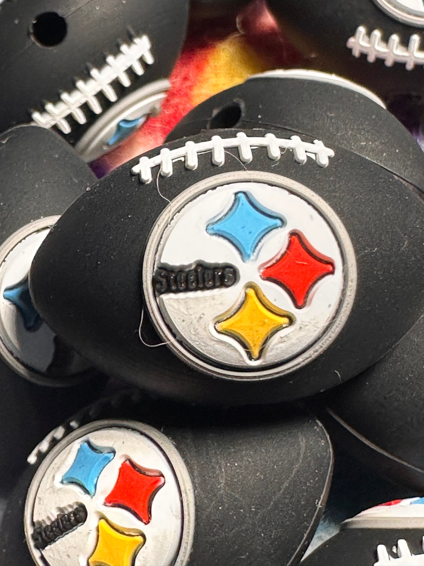 3D Pittsburg Steelers focal bead / black silicone football