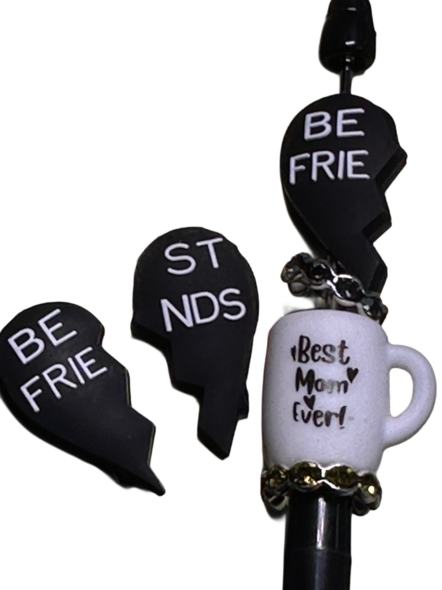 2 PC bestfriends heart focal bead/ silicone bead for pen beading/