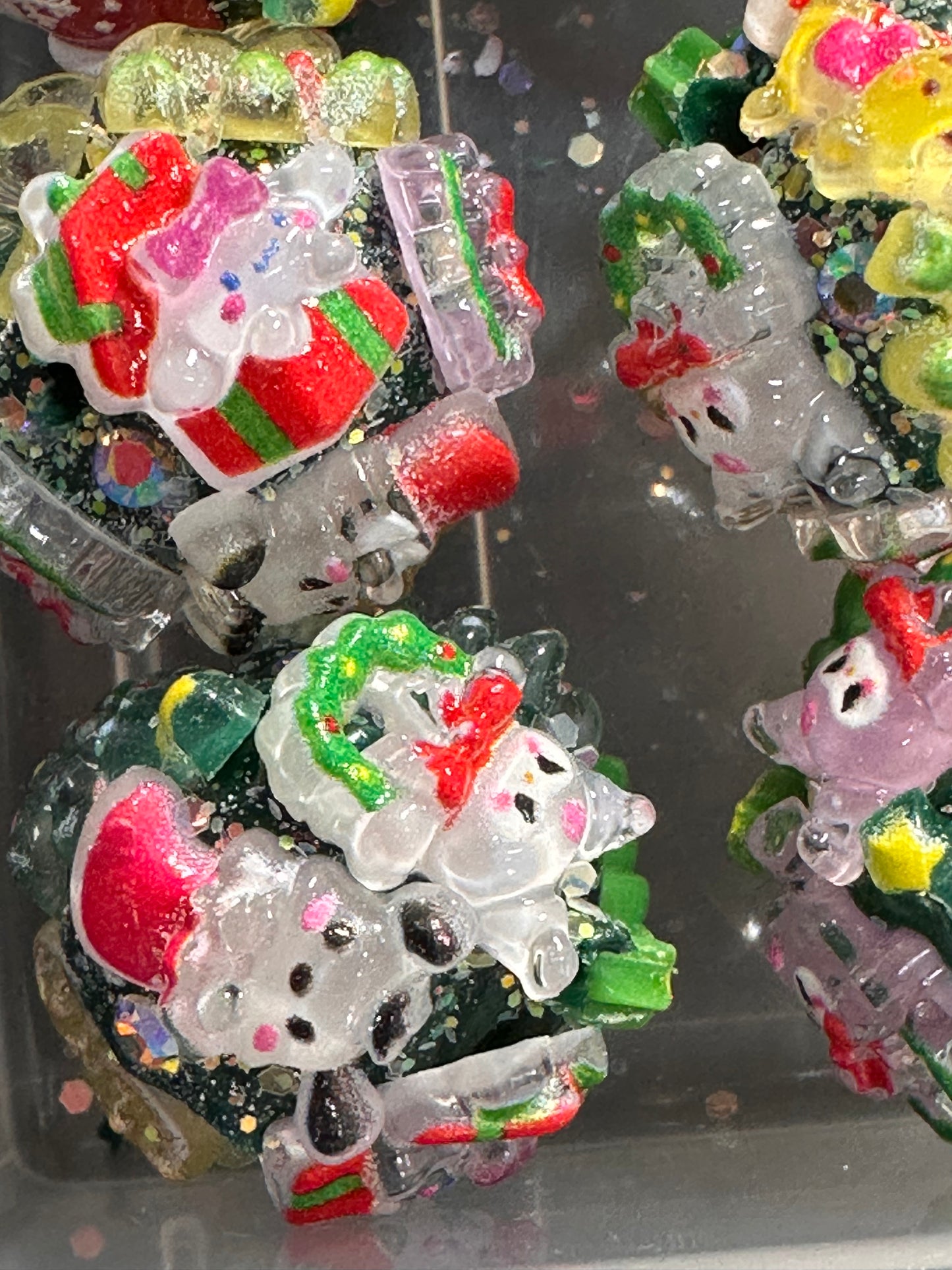 Fancy handmade glow in the dark Christmas beads/luminous/fancy Beads/ beadable pen/ keychain bead/ /20mm approx./ clay beads with charms/tree/sanrio/house/kuku/poncho/ bear