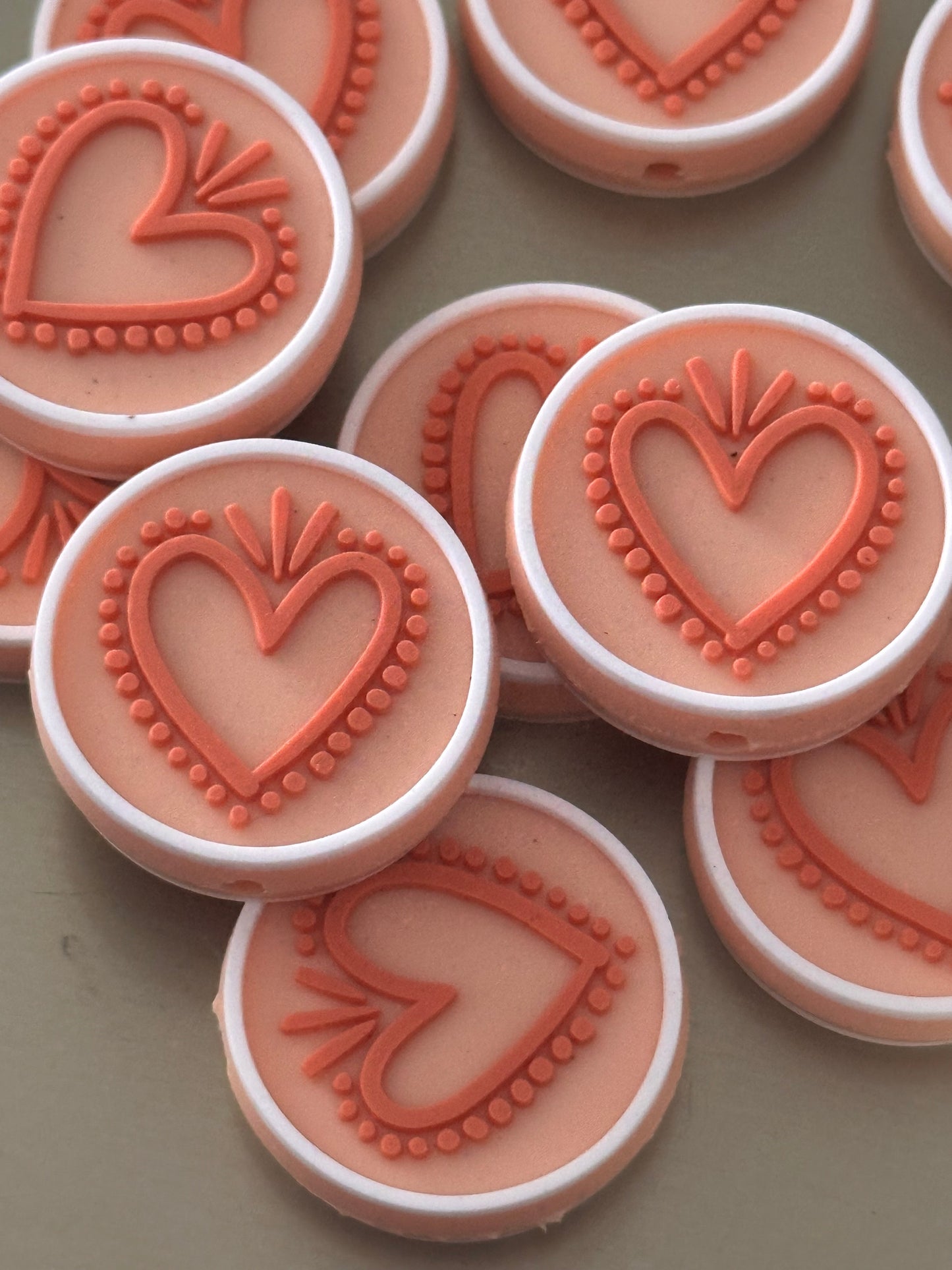 Heart focal beads/ beadable pen/ Silicone bead/ keychain bead/Valentines Day hearts/ boho/ doodle