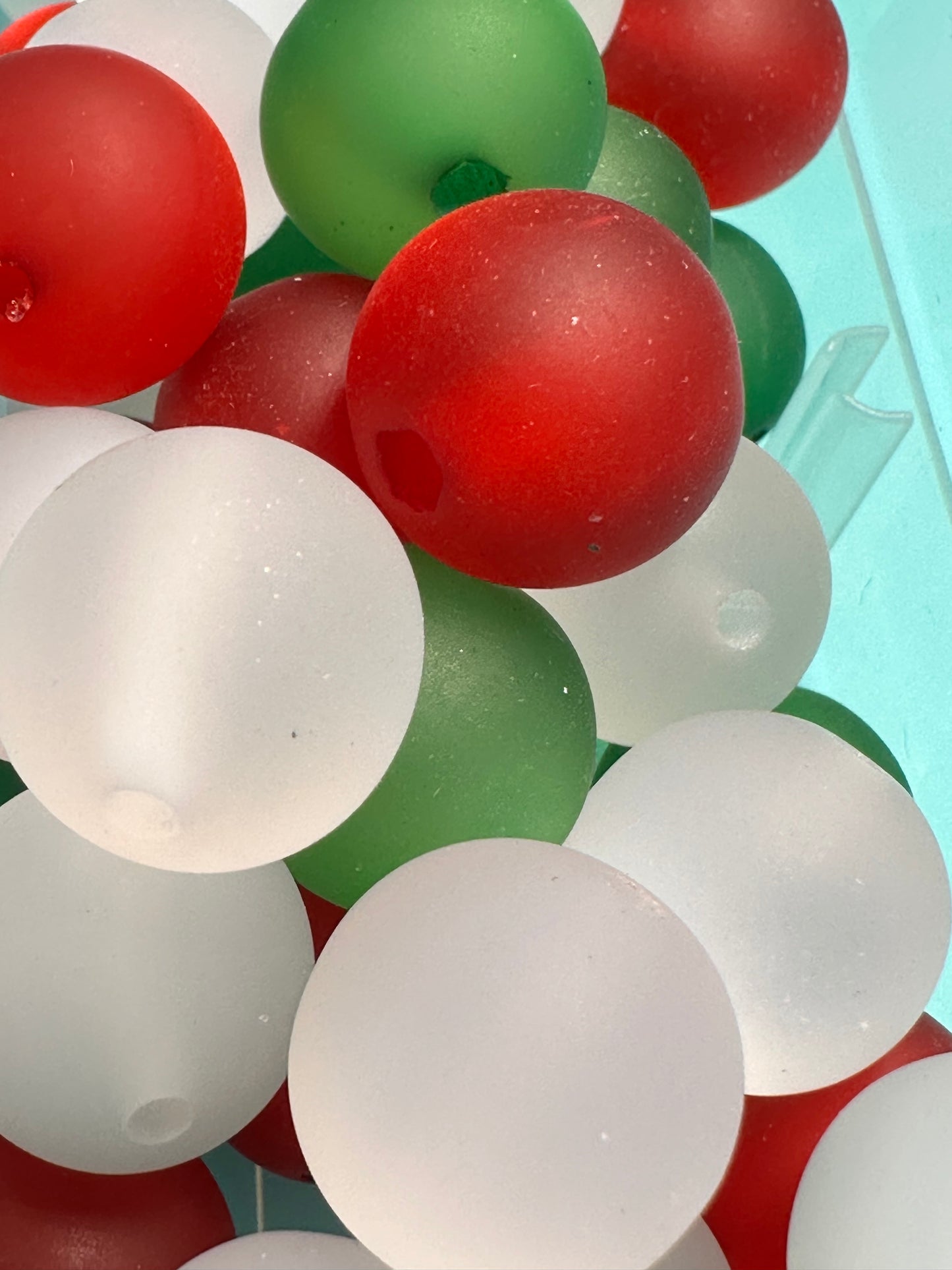 Acrylic red, green, and white beads included/ Bead/ beadable pen/ keychain bead/ Christmas bead/ Ten (10) beads