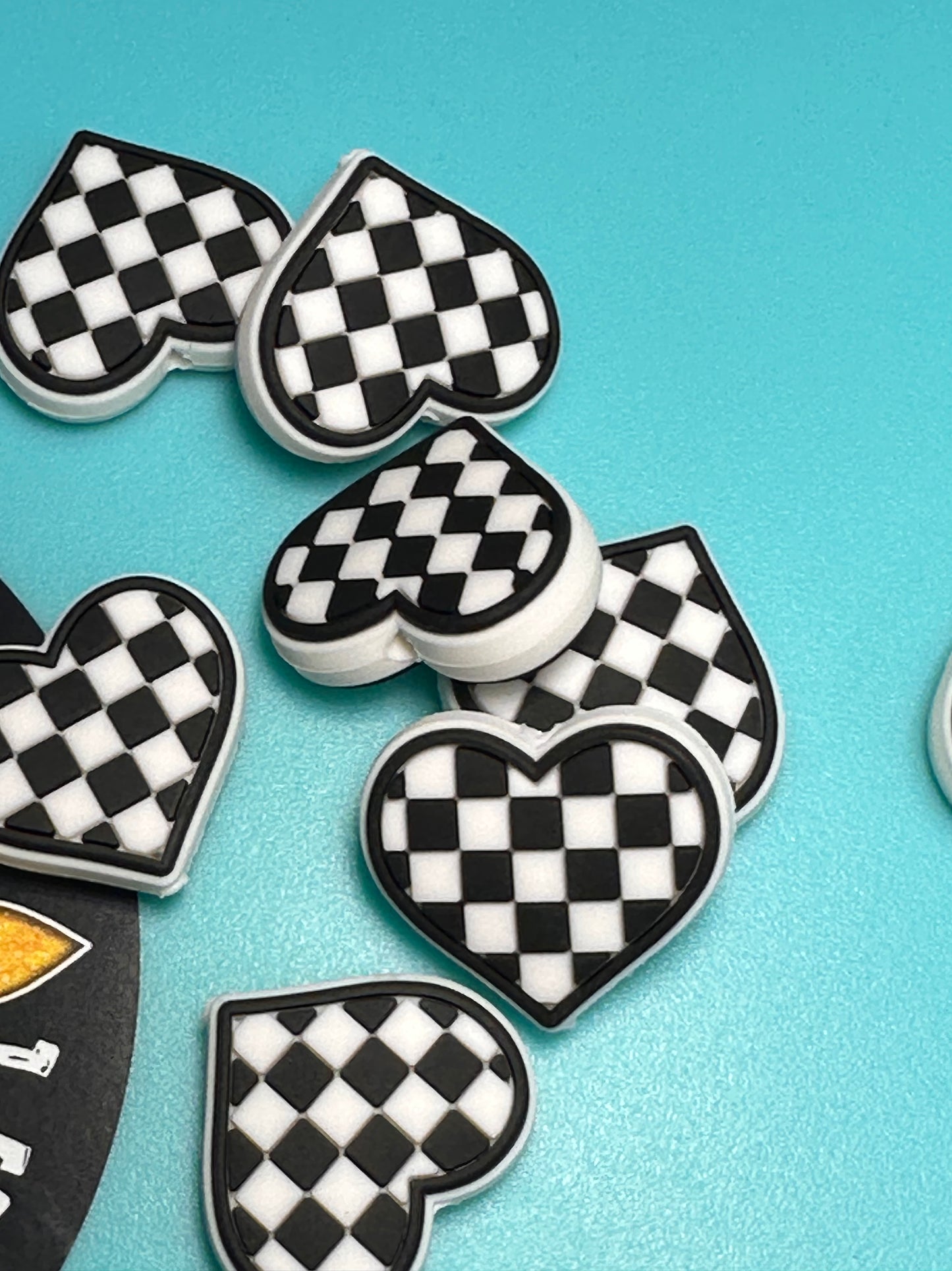 Heart Love beads/ beadable pen/ Silicone bead/ keychain bead/Valentines Day hearts/ checkered/ racing flag