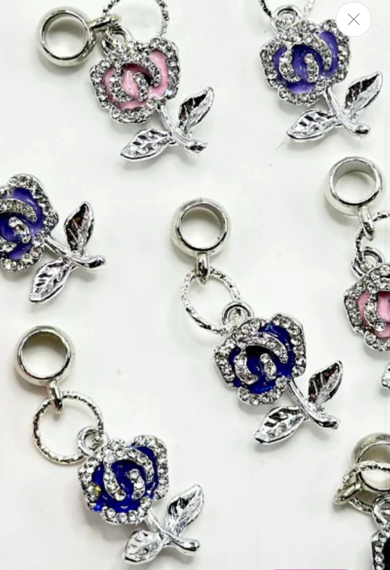 Fancy flower spacer dangling rhinestone beads/Five beads included/fancy Beads/ beadable pen/ keychain bead/Black rose only/ 38mm/