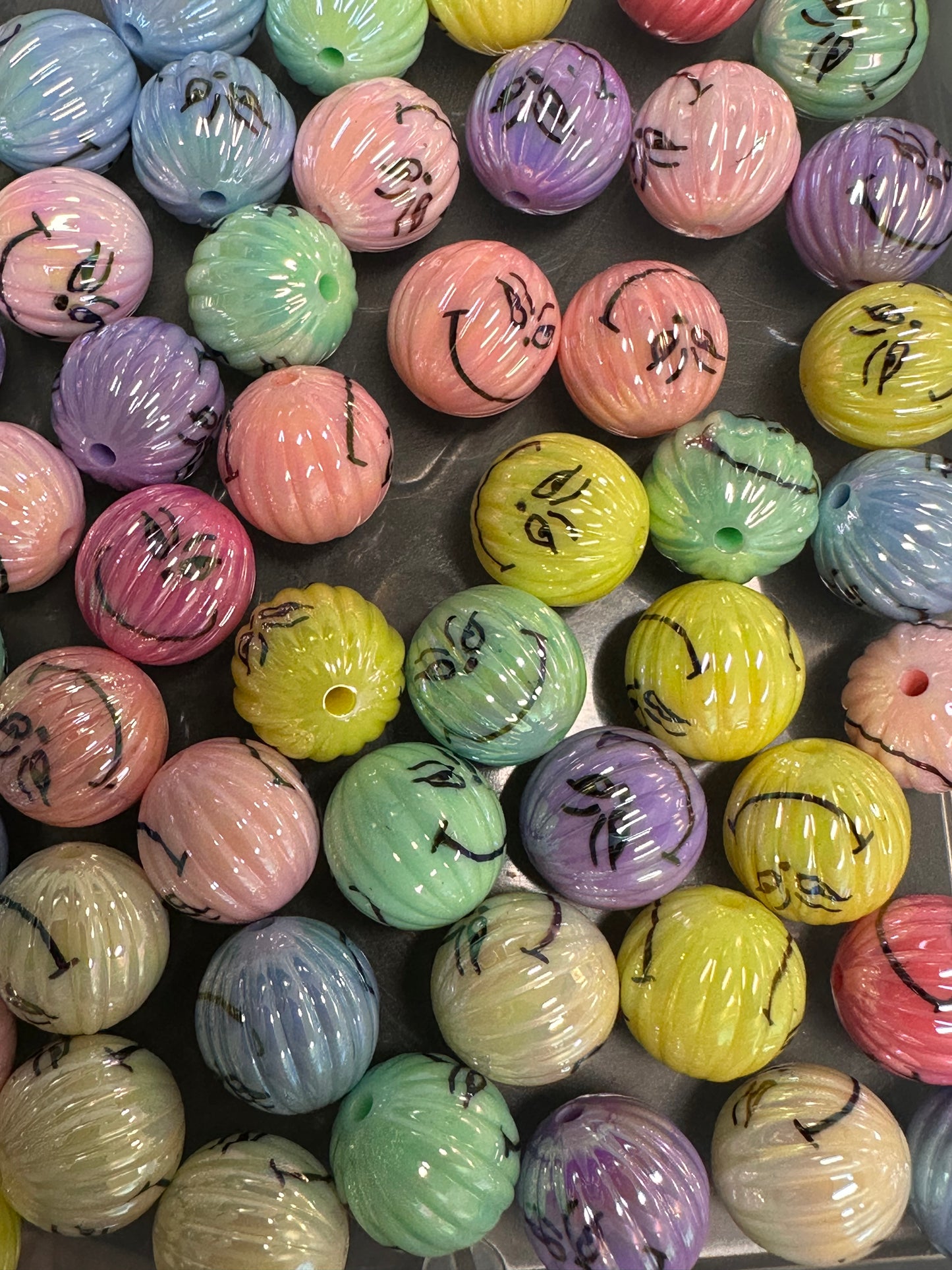 Acrylic pastel color pumpkin shaped/beadable pen/ keychain bead/faces on bead/ 10 beads included/ Christmas