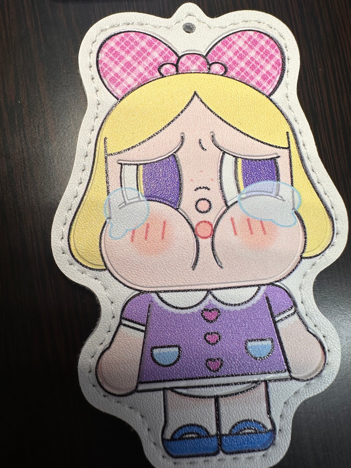 Cute Crying Girl Character Faux Leather Charms- for bag charms, keyrings, Christmas ornaments