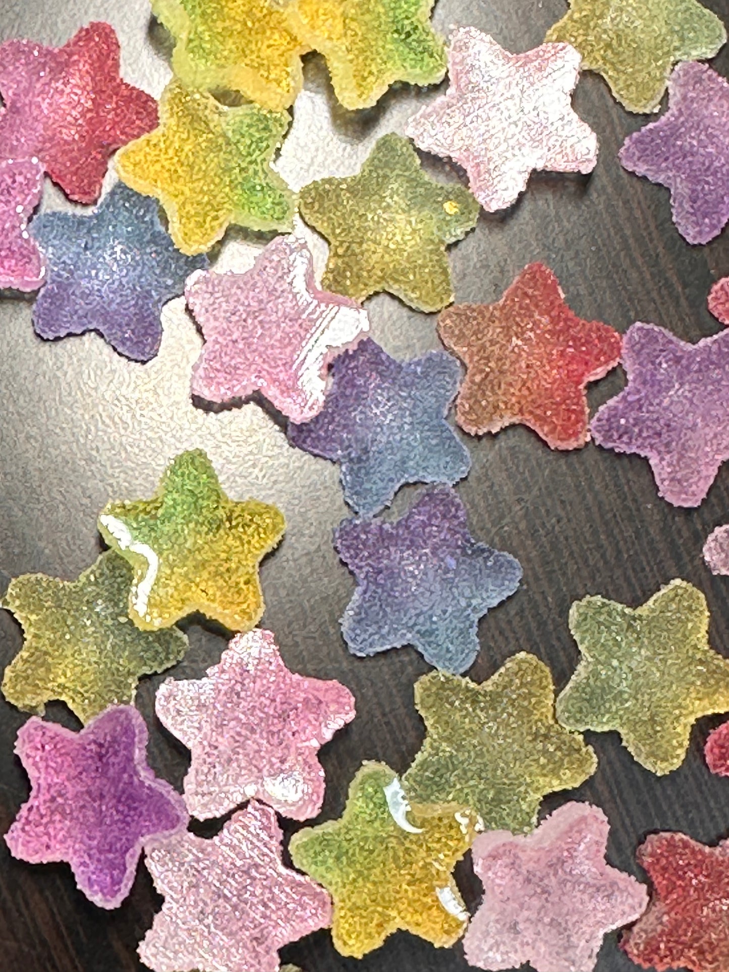 Set of 5 Glue On Resin Sugar Star Charms – Flat Back Embellishments for DIY Crafts