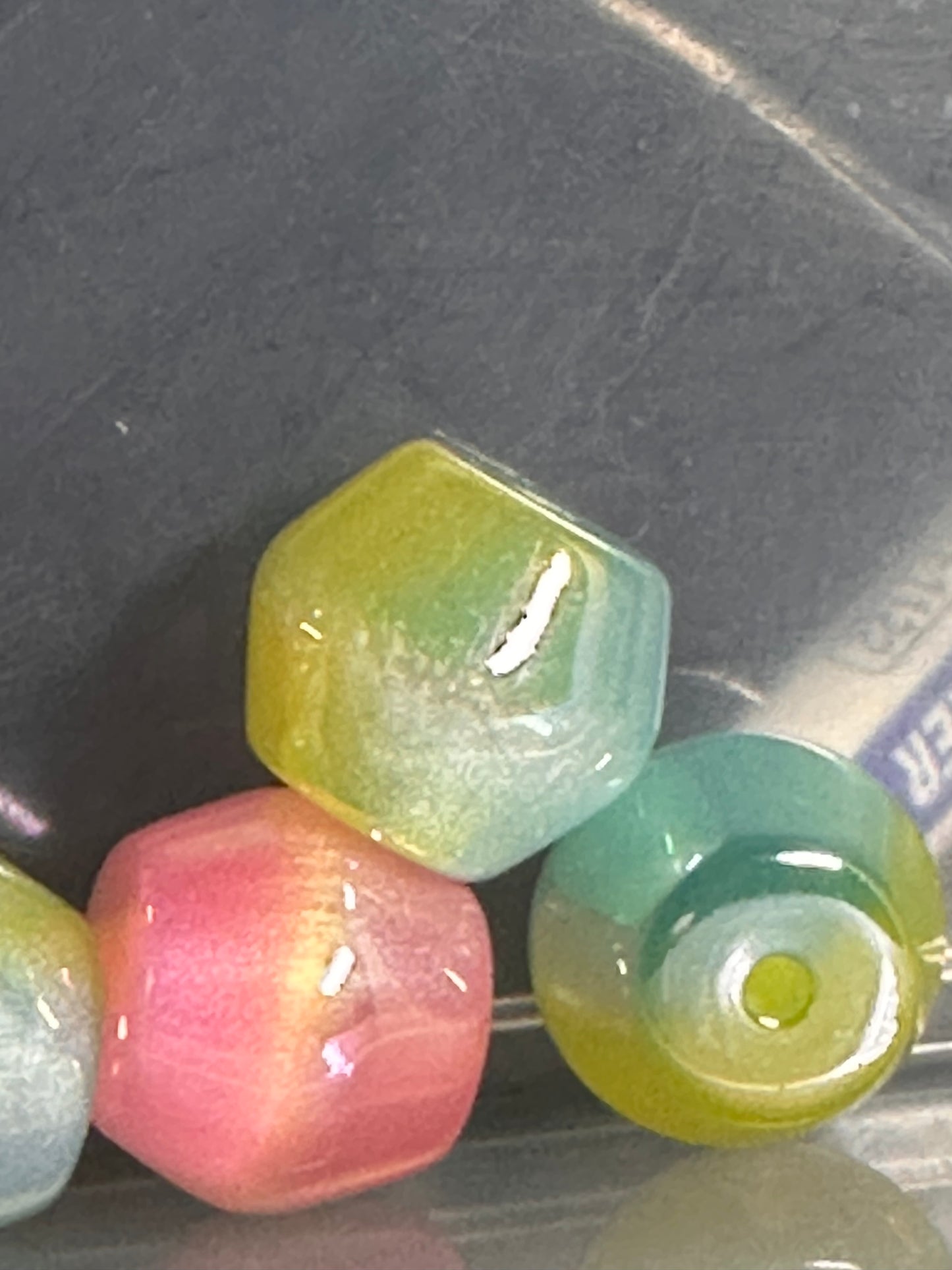 Ten (10) acrylic assorted random color rhombus shaped beads included/ jewelry Bead/ beadable pen beads/ keychain bead/ DIY/ shiny unique shaped/ UV coated