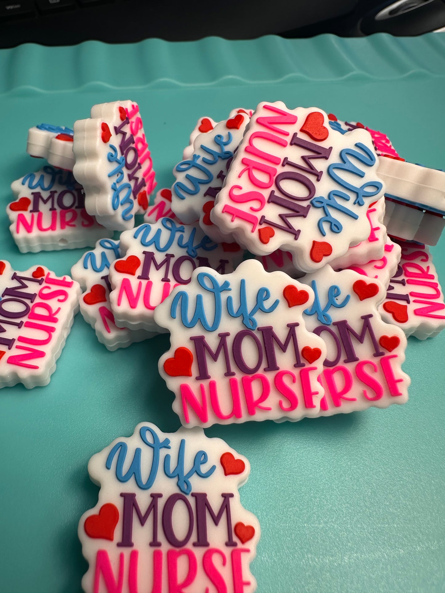 Wife mom nurse bead/ mama Focal Bead/ for beadable pen/ Silicone bead/keychain bead/ Mothers Day/ Blessed mama/ mom