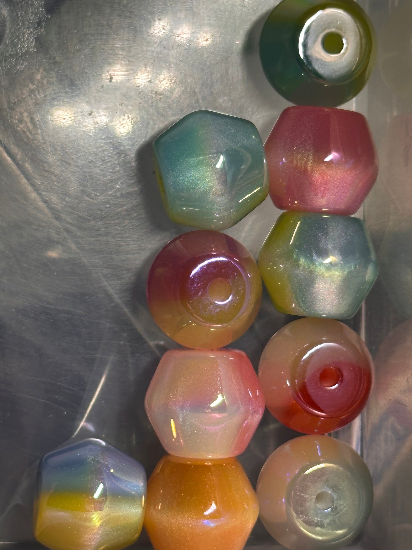 Ten (10) acrylic assorted random color rhombus shaped beads included/ jewelry Bead/ beadable pen beads/ keychain bead/ DIY/ shiny unique shaped/ UV coated