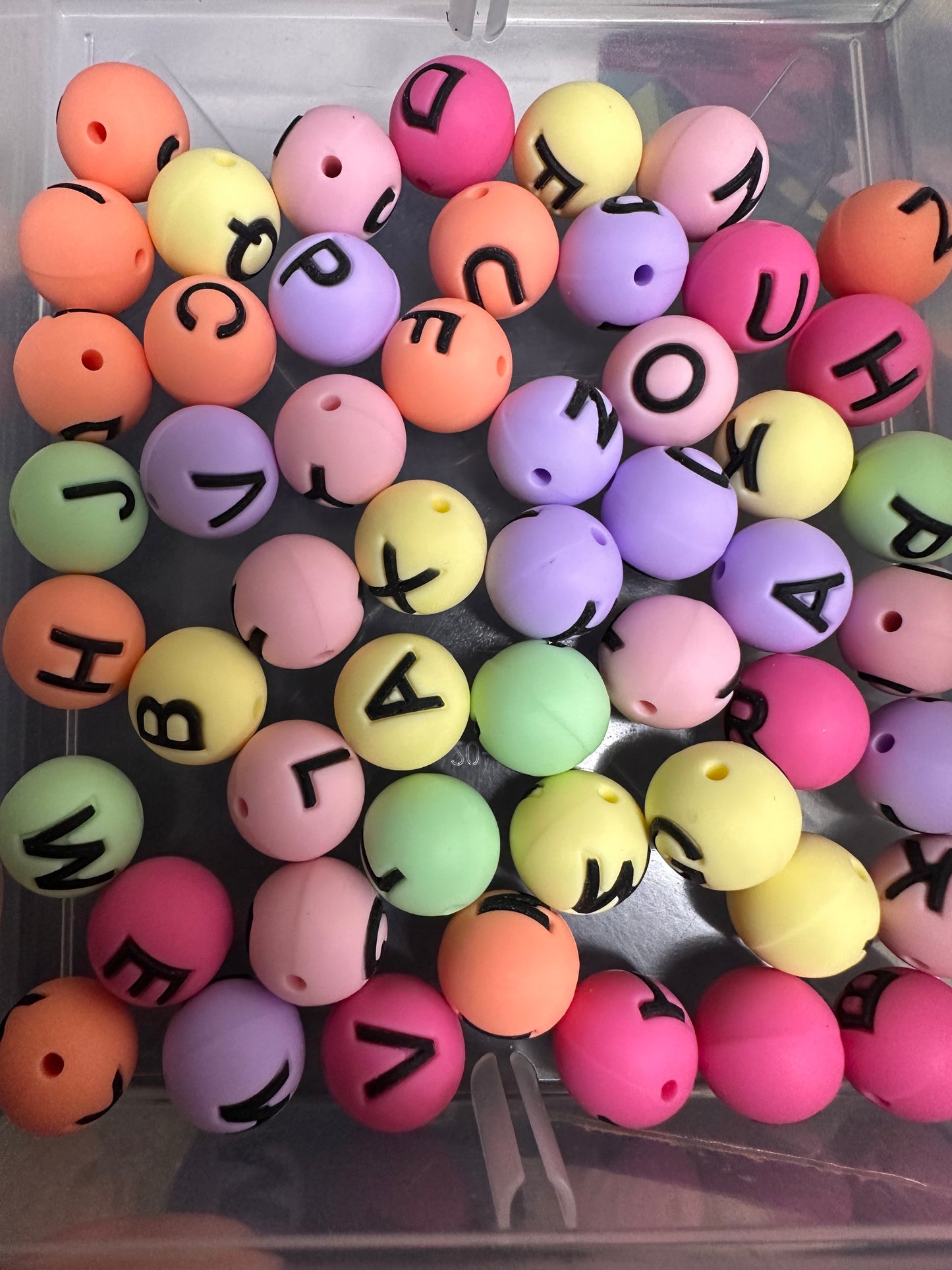 Dark Pink color alphabet letter set silicone round beads/ 26 beads included/15 mm/ pen/ keychain beads/ hole top to bottom/ hard to find beadperfect for beadable pens and keychain DIY/