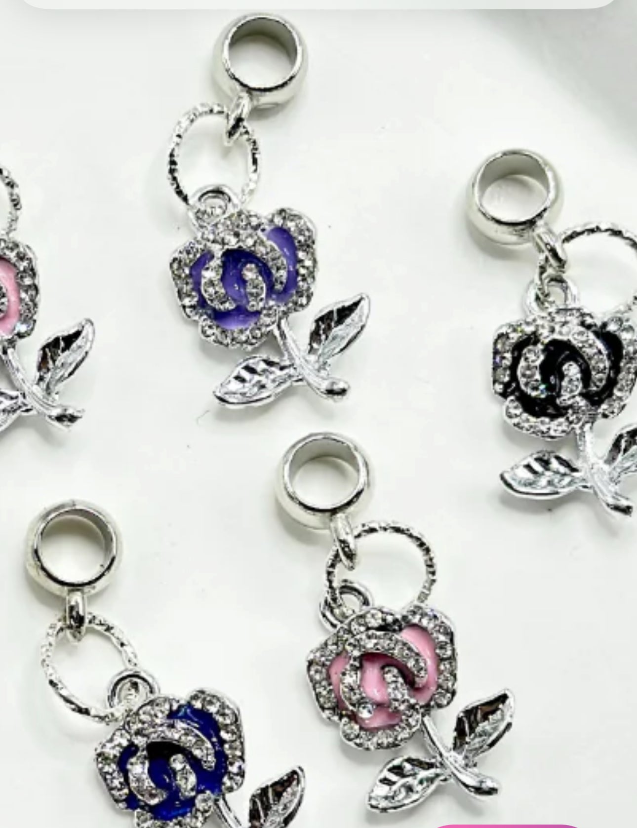 Fancy flower spacer dangling rhinestone beads/Five beads included/fancy Beads/ beadable pen/ keychain bead/Black rose only/ 38mm/