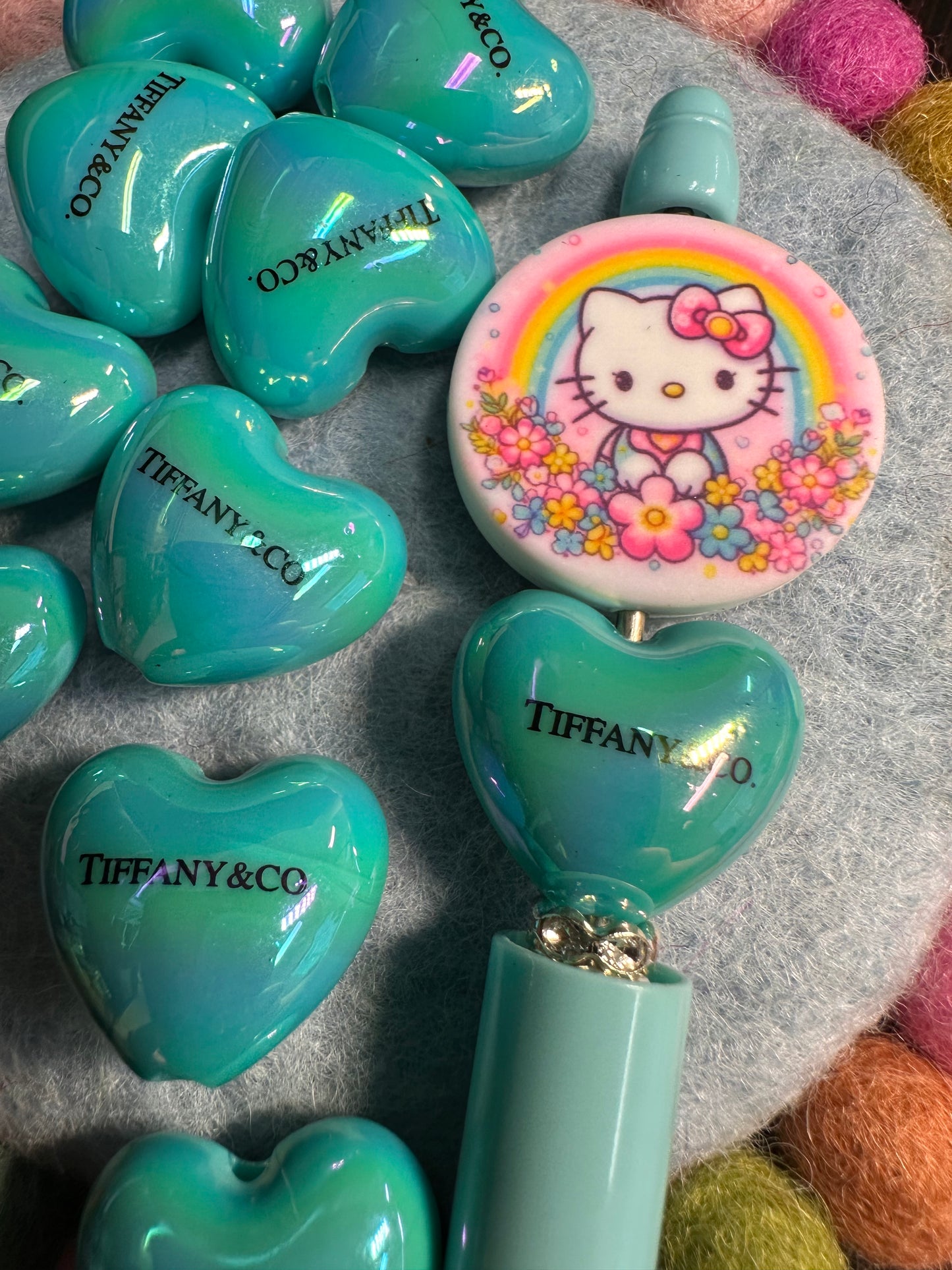 Five (5) acrylic heart shaped design beads included/ jewelry Bead/ beadable pen beads/ keychain bead/ DIY/