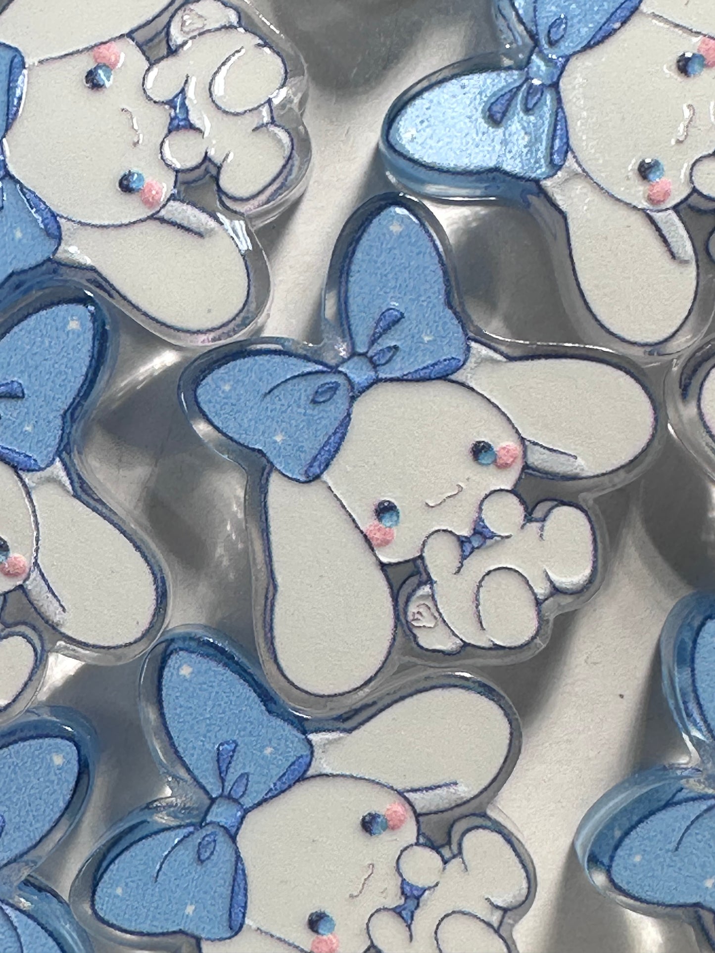 White puppy with blue bow acrylic focal bead- set of 2/ focal bead/ pen beading / keychain bead