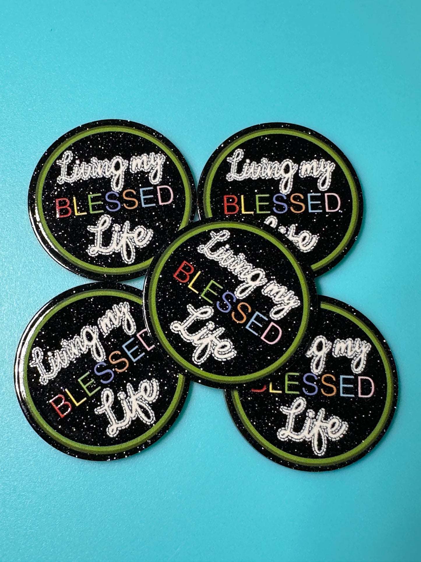 Badge Reel -Living my blessed life acrylic pieces/ badge reel/ keychain/ planar