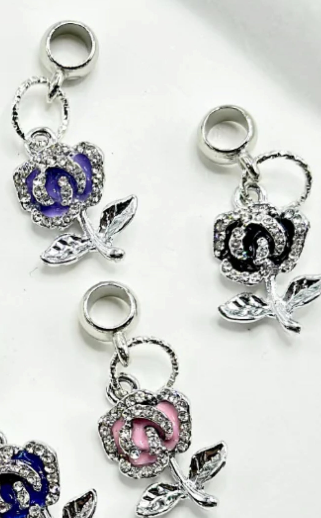Fancy flower spacer dangling rhinestone beads/Five beads included/fancy Beads/ beadable pen/ keychain bead/Black rose only/ 38mm/