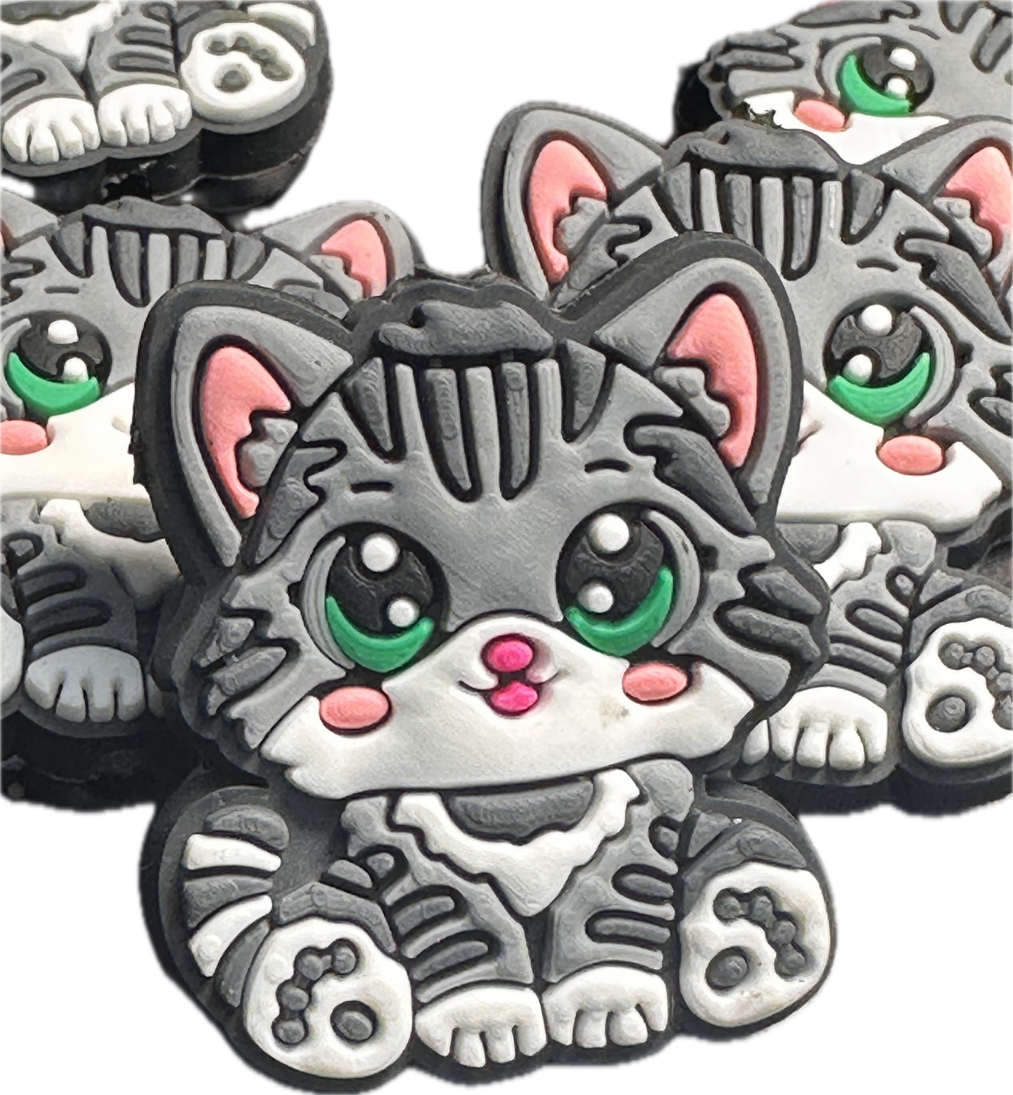 Grey Tabby cat focal bead/ beadable pen/ Silicone bead/ animal/ keychain bead/ kitty/