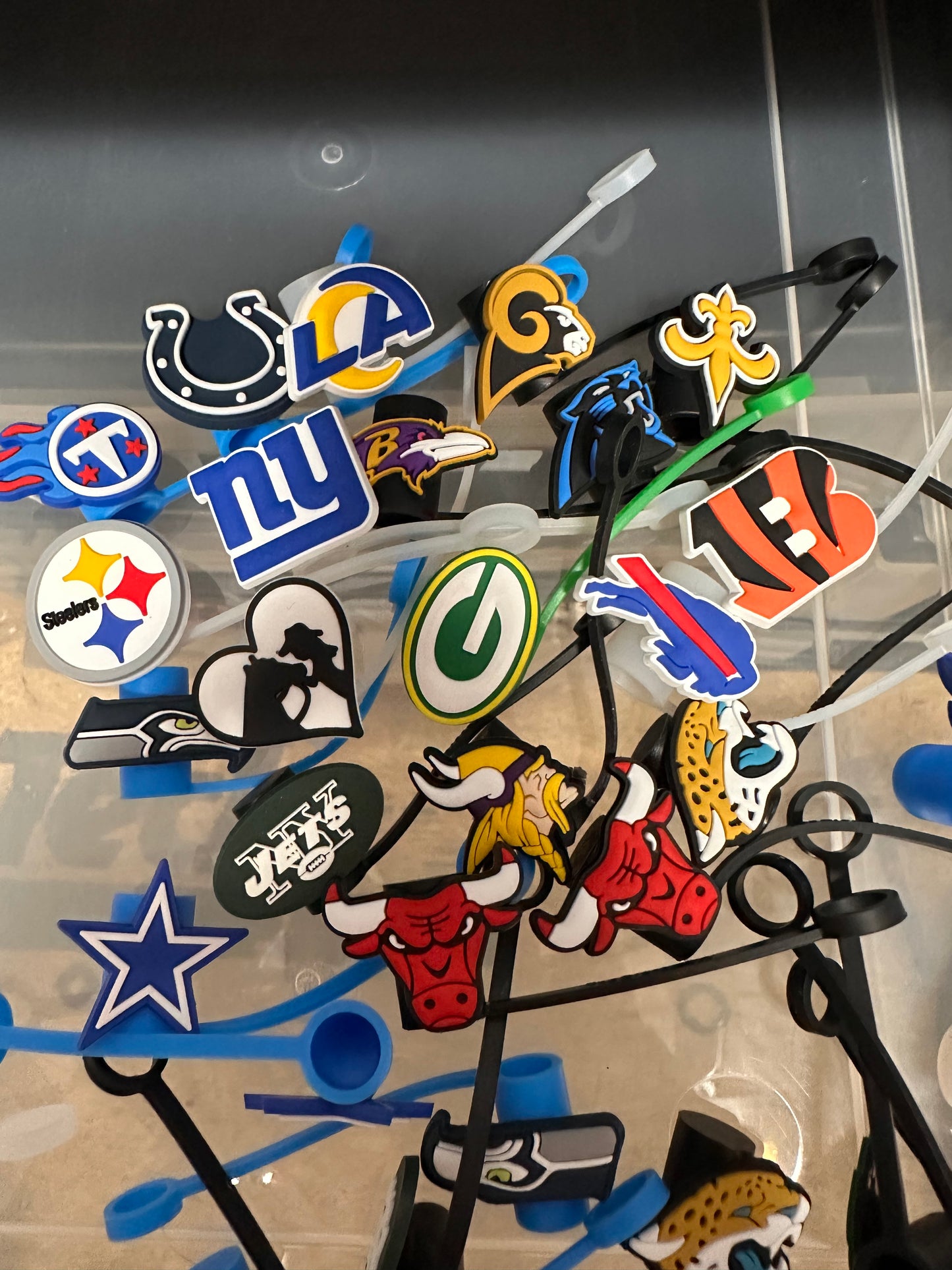 Sports straw toppers/ fits 30-40 oz tumbler cups/Show your fave team on your Stanley/Fathers Day gift