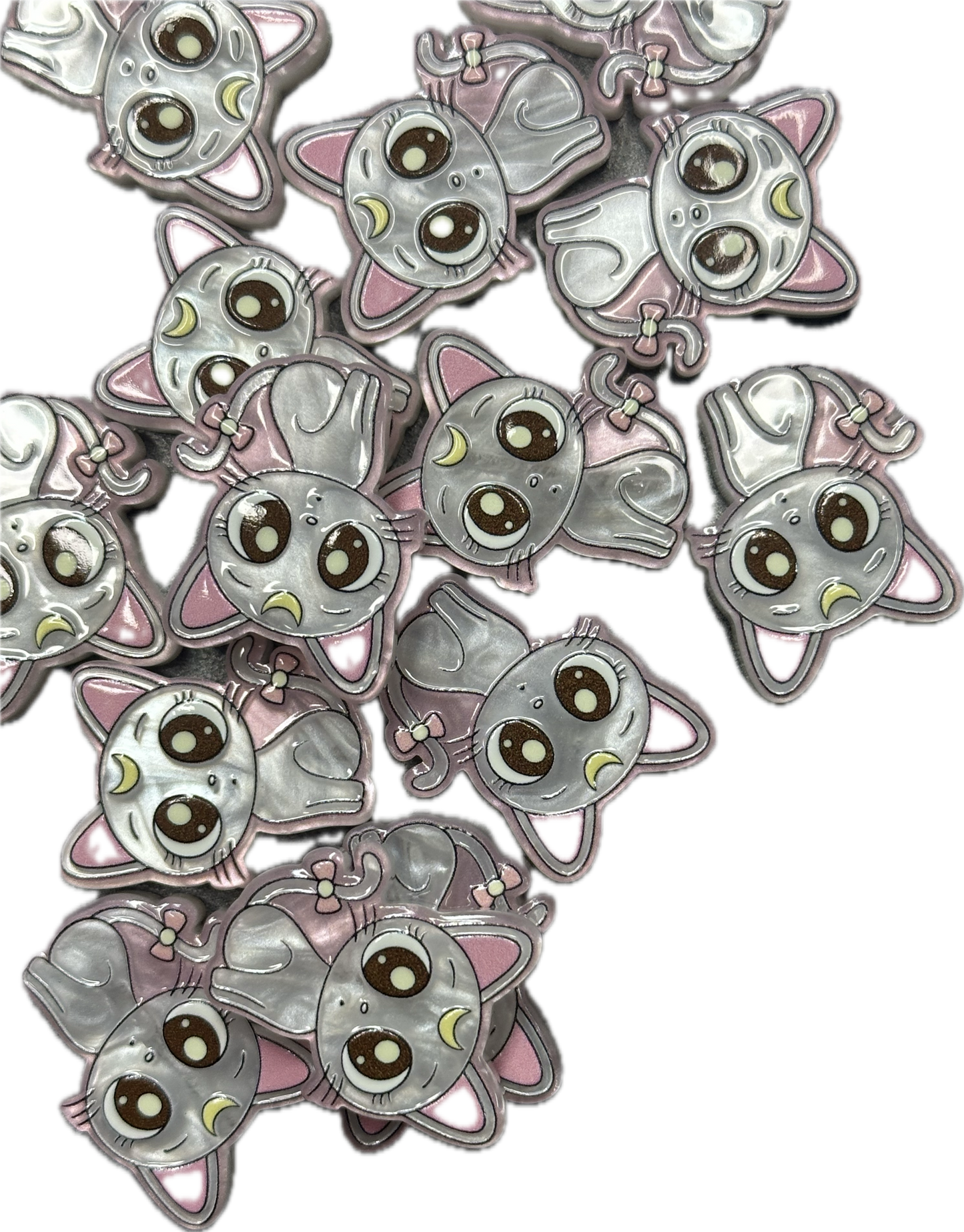 Grey cat with moon kitty cat acrylic focal bead- set of 2/ focal bead/ pen beading / keychain bead