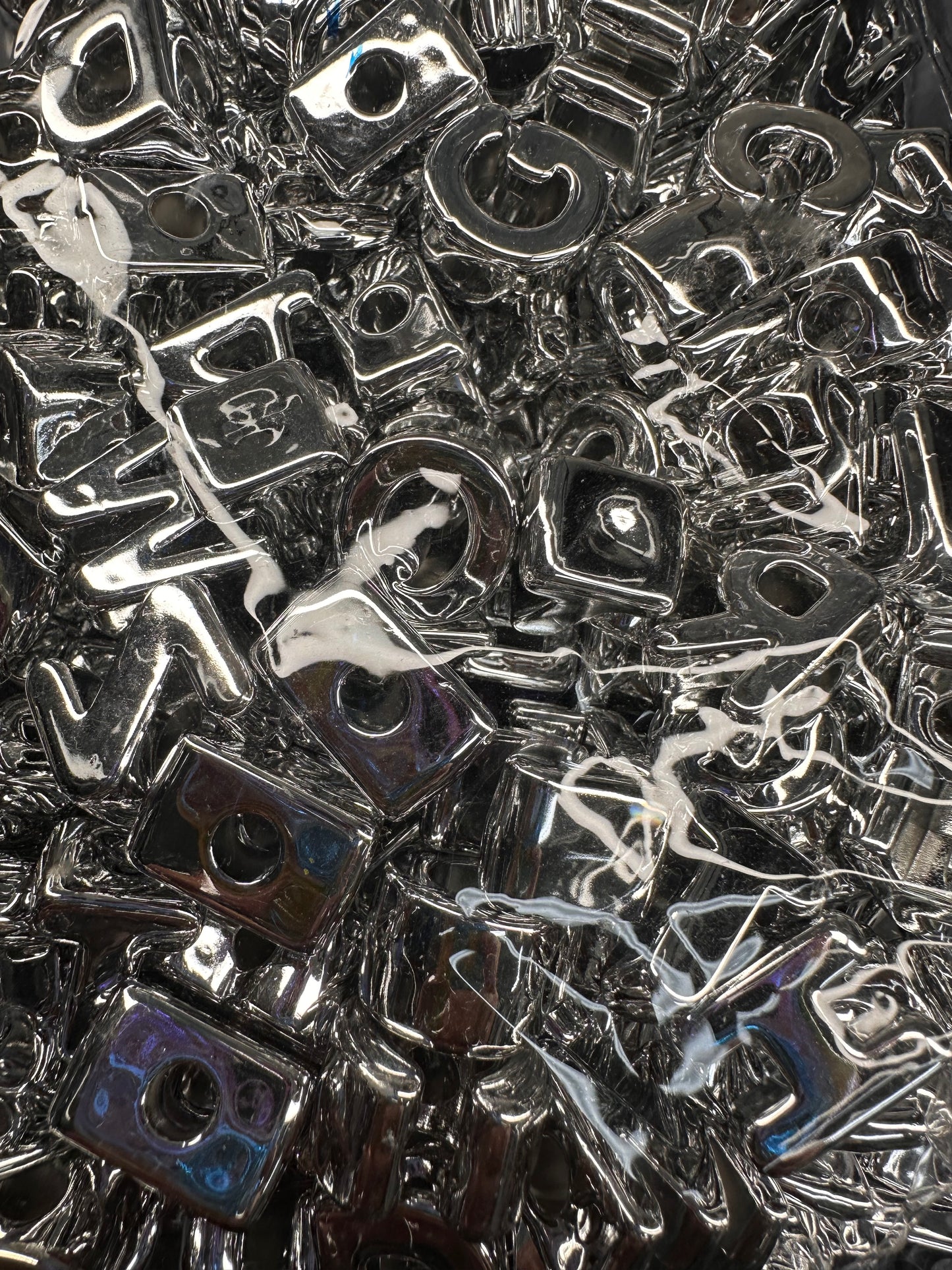 Silver Metallic Plastic Letter Beads – Bulk Bag of Mixed A–Z Alphabet Beads (Vertical Hole) over 150 bead alphabet -