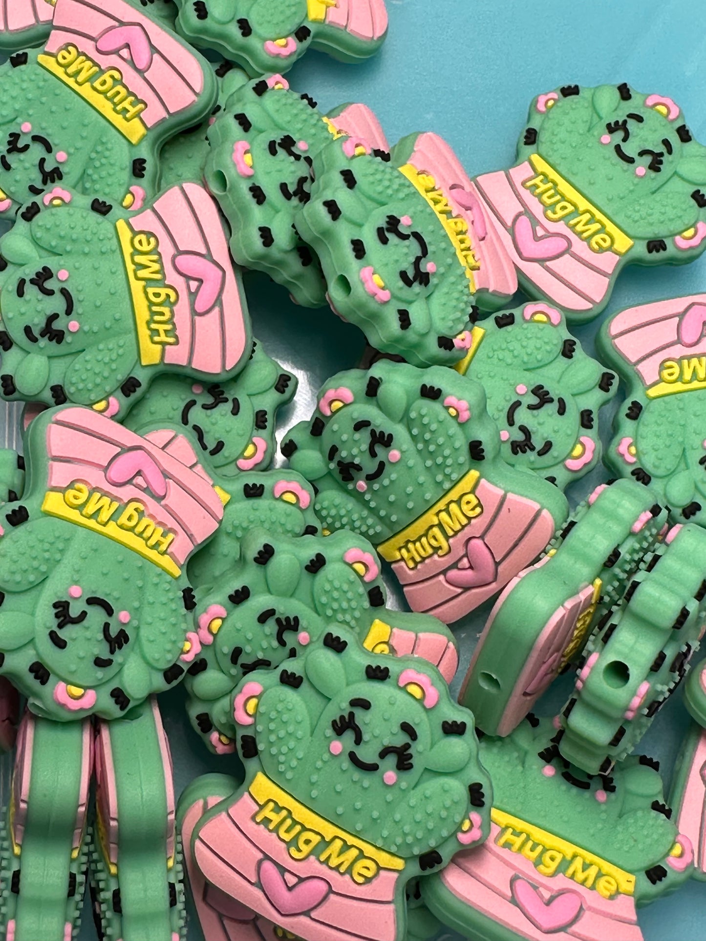 Hug me Cactus in flower pots/ Focal Bead/ beadable pen/ Silicone bead/ cactus/ keychain bead/