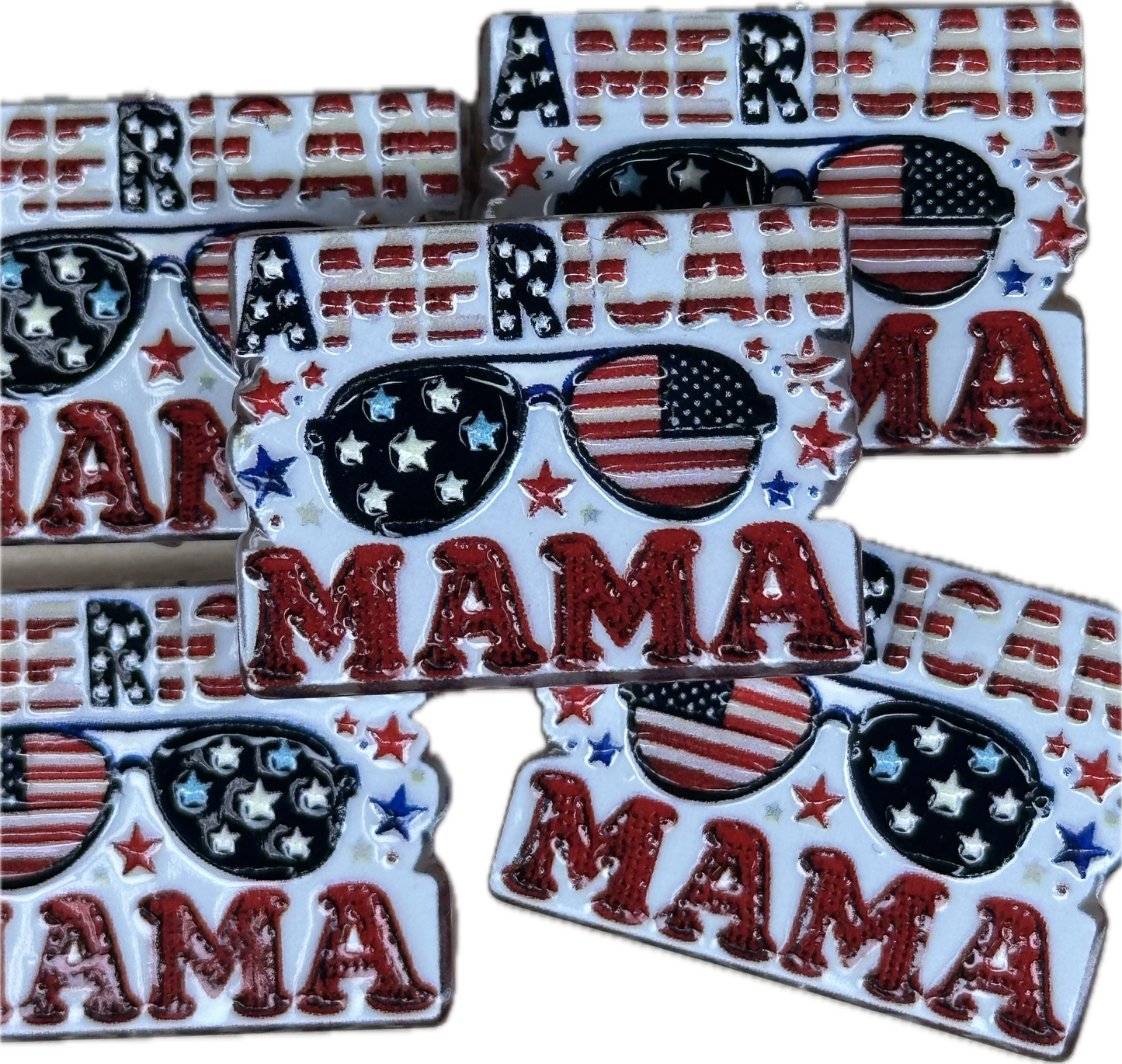 MAMA American Flag acrylic focal bead- set of 2/ focal bead/ pen beading / keychain bead/ patriotic