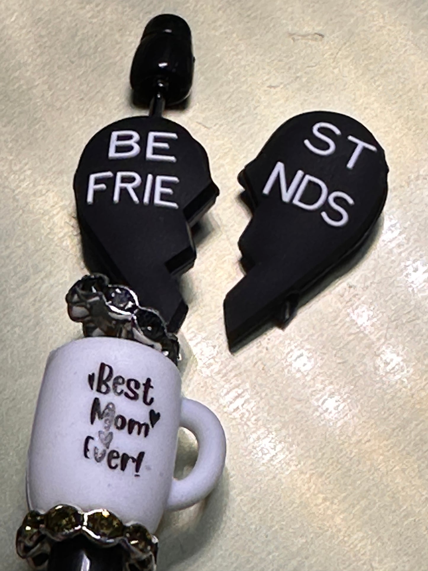 2 PC bestfriends heart focal bead/ silicone bead for pen beading/