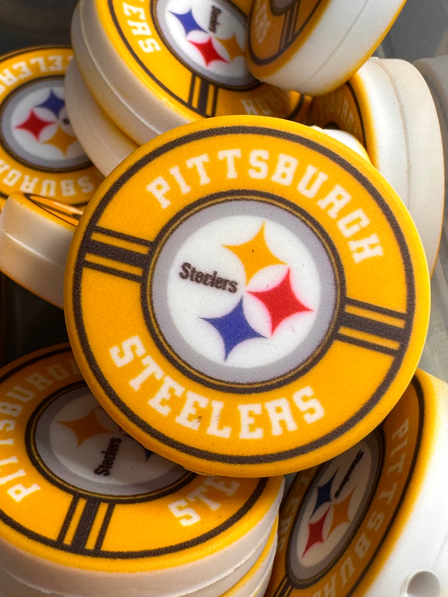 NEW Pittsburgh Steelers focal bead/ football/ printed silicone bead