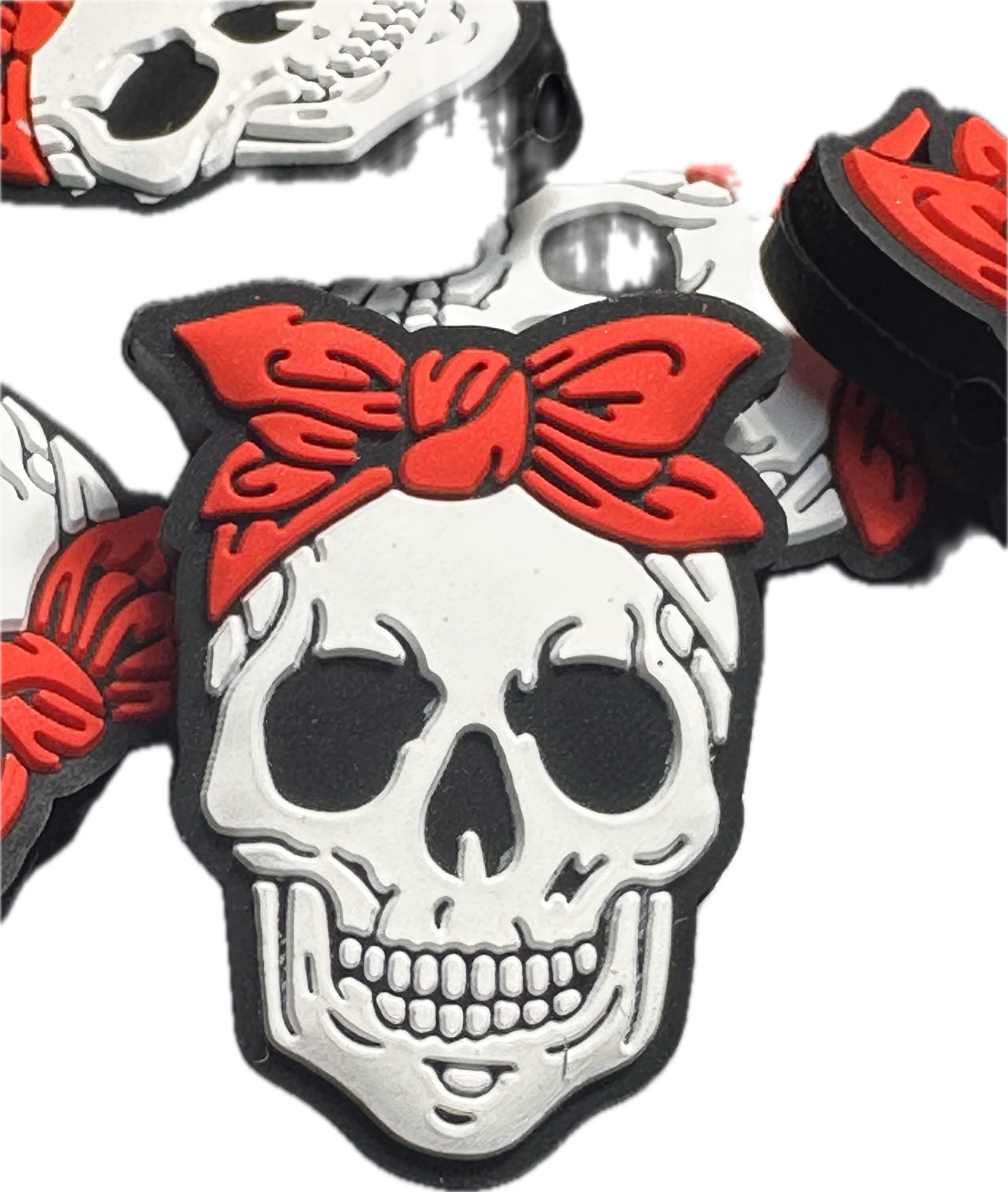 Skull bone with red headband Focal Bead/ beadable pen/ Silicone bead/ keychain/Halloween skull/ motorcycle rider/