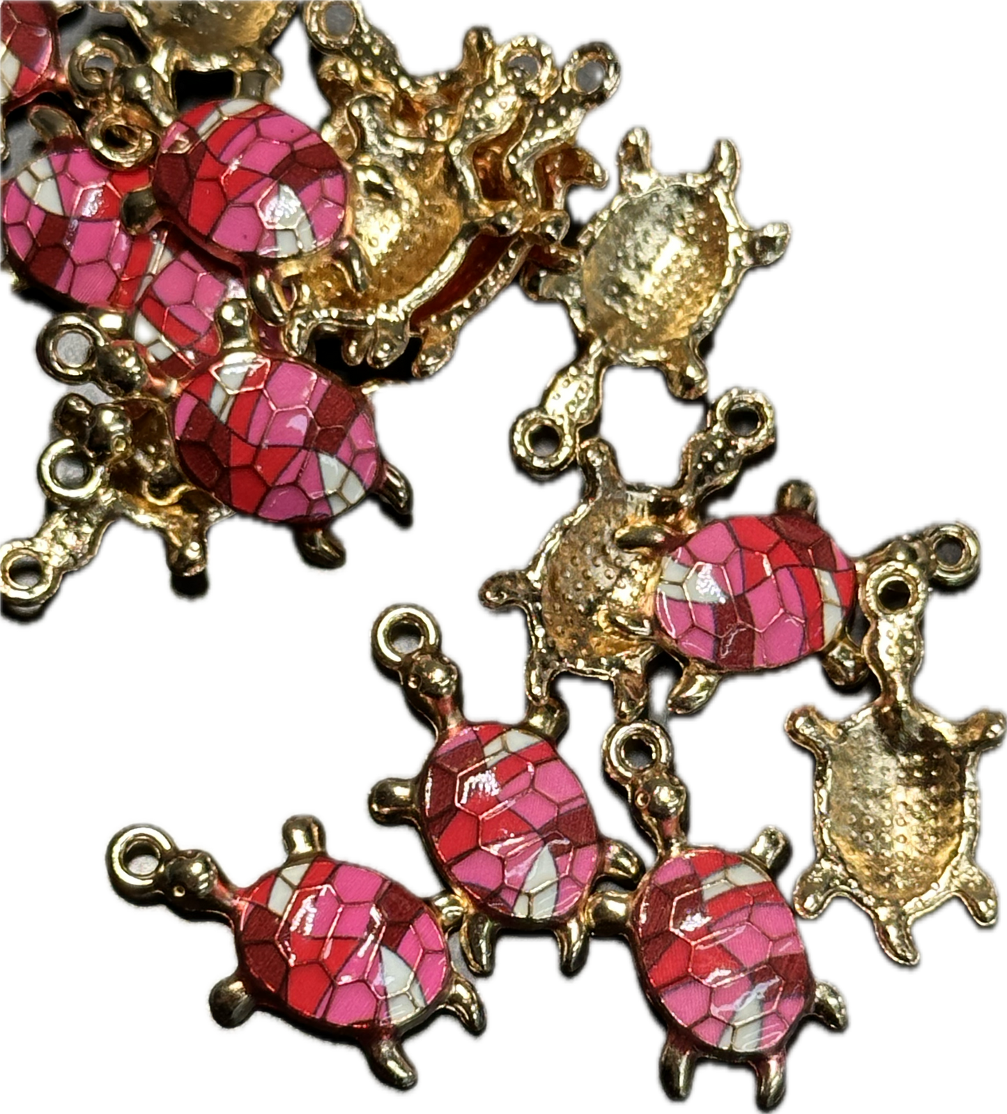 Pink mosaic enameled metal turtle charms/ DIY-earrings,necklace,charm bracelet/ sea turtle