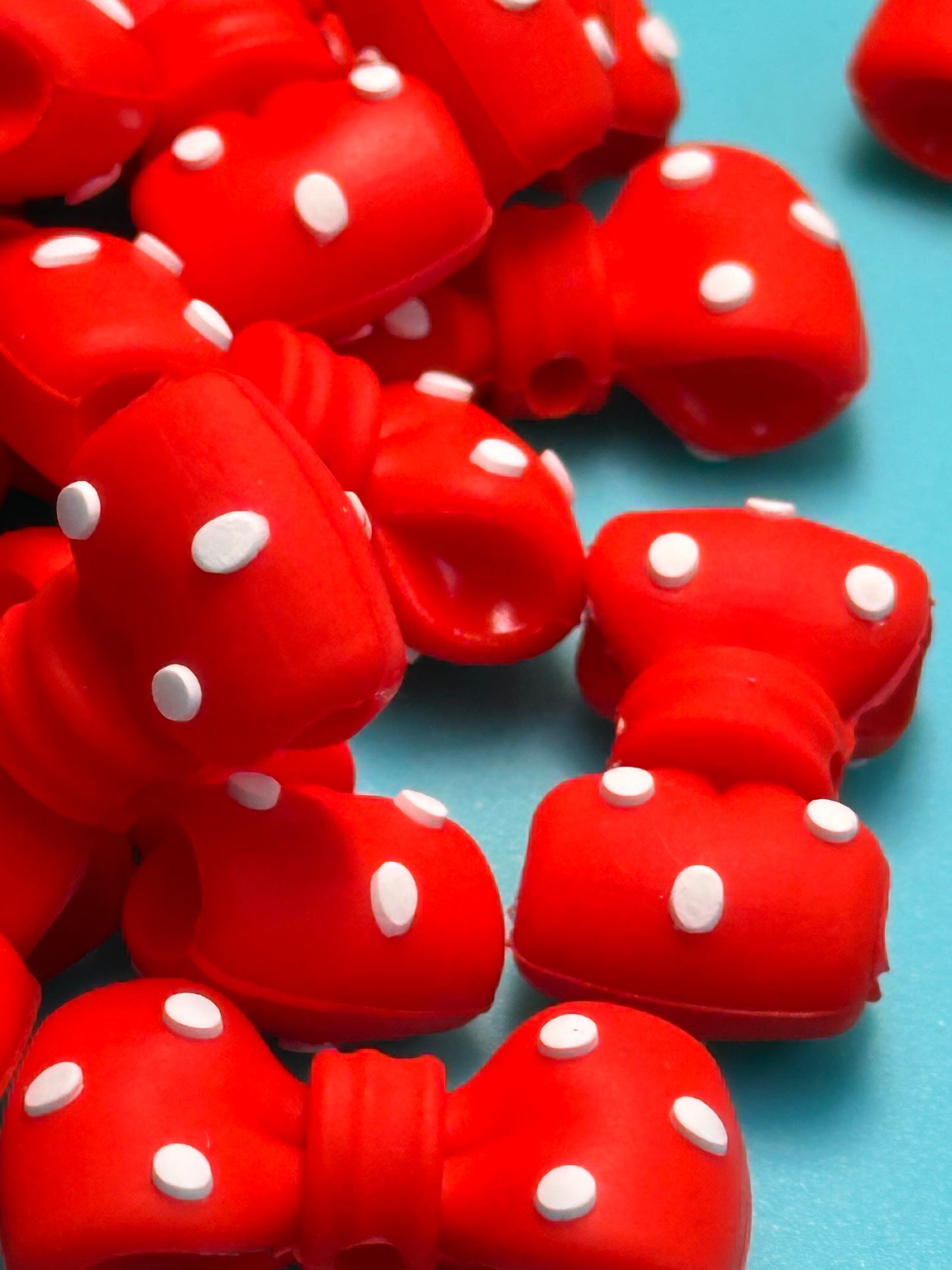 3D red polka dot bow silicone focal bead/
