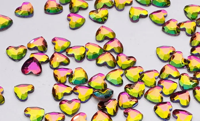 Sparkly little flat backs faceted heart shaped charms/many colors/