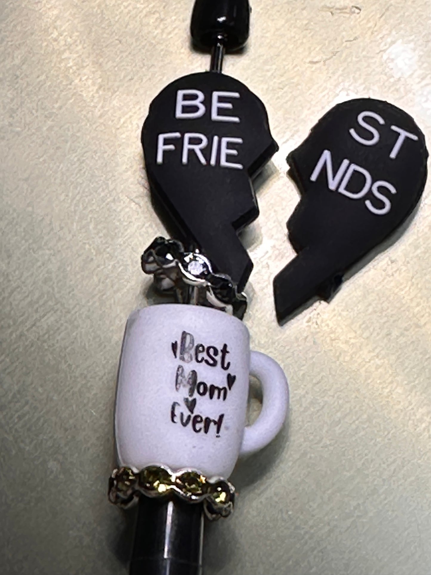 2 PC bestfriends heart focal bead/ silicone bead for pen beading/